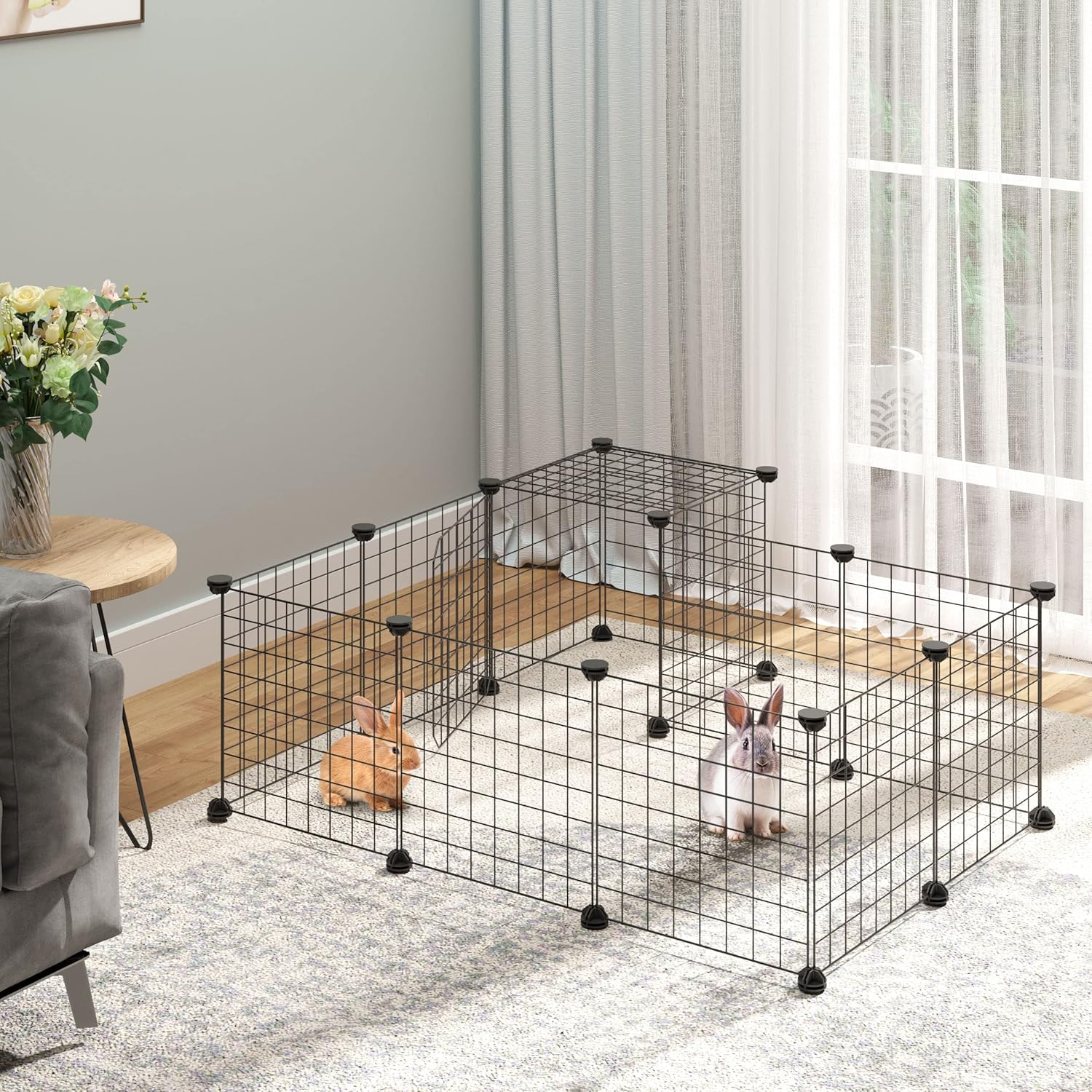 Thumbnail 1 de PawHut Parc Modulable pour Petits Animaux – 24 Panneaux Noir, enclosure pour chiots et lapins