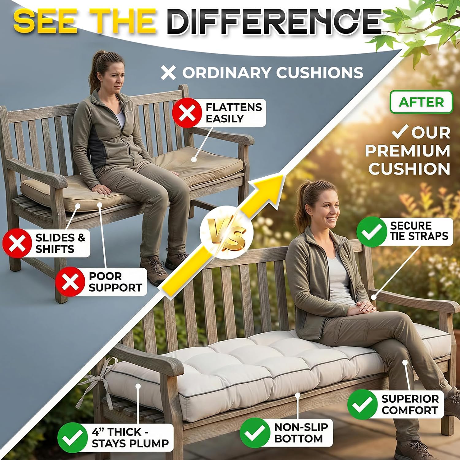 Detalle de TaiBest TB-OC Outdoor Bench Cushion, Green Tufted 36 x 14 x 4 in.