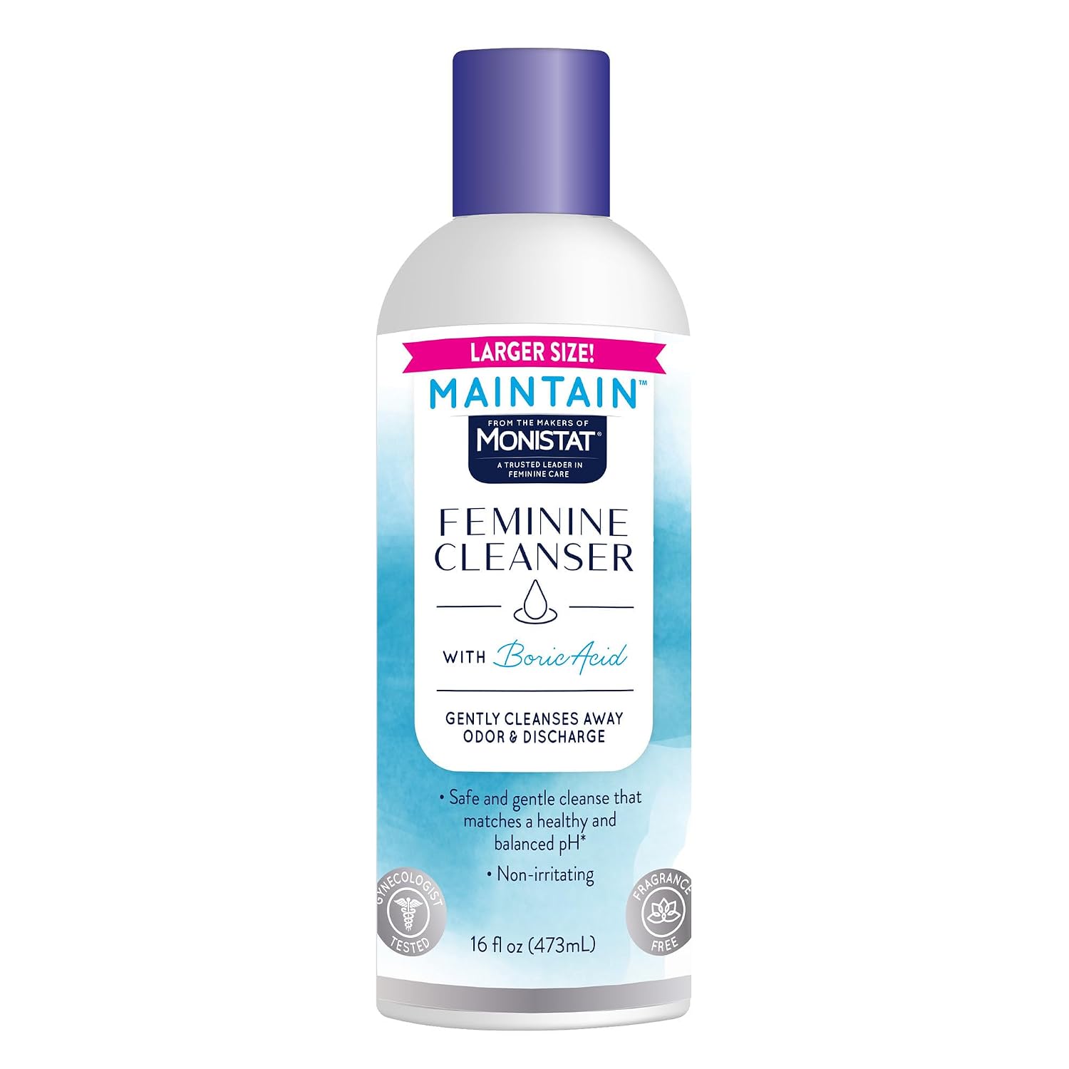 Detalle de Monistat Maintain Boric Acid Feminine Wash, Fragrance-Free, 16 fl oz