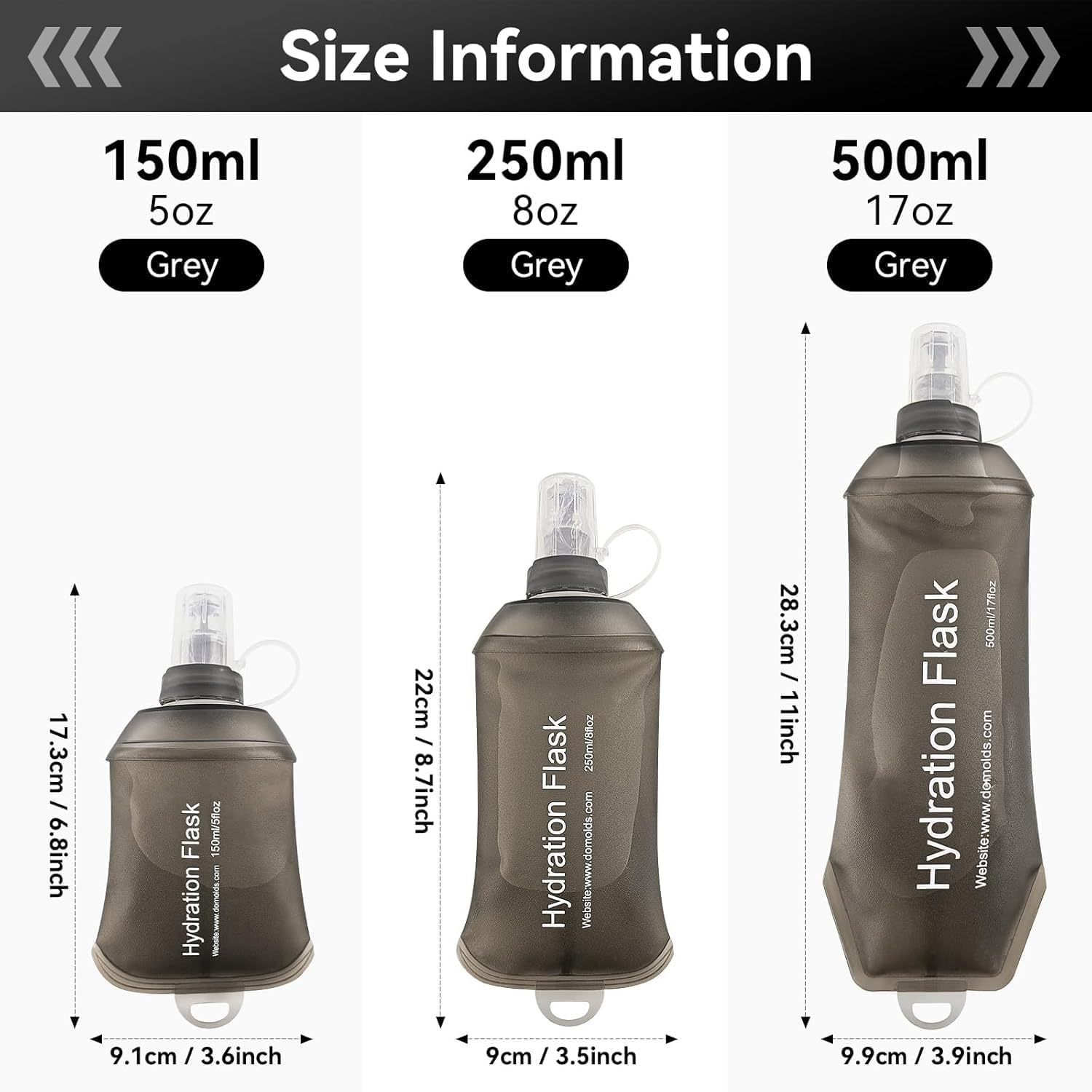 Detalle de AXEN FL-010US Soft Flask, 500 ml Collapsible Running Water Bottle