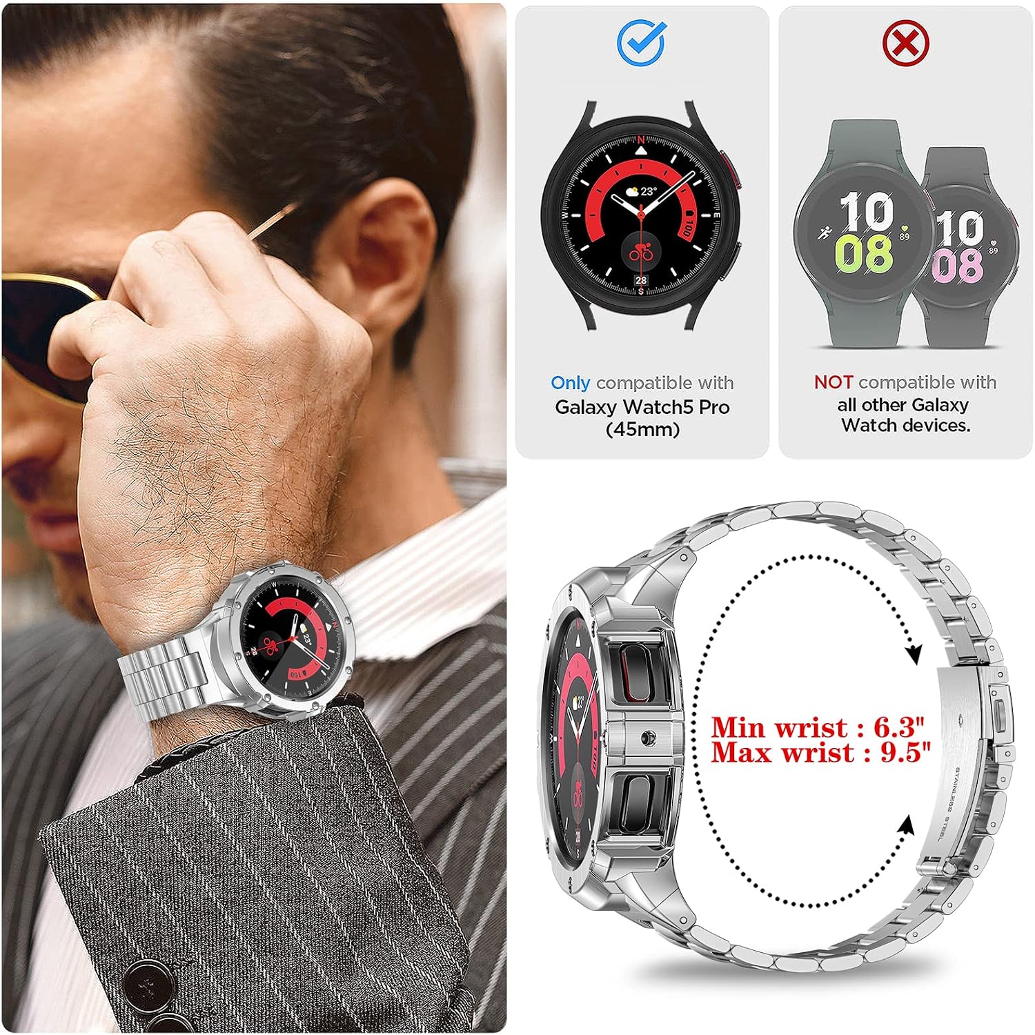 Thumbnail 3 de SUPLINK metal case & stainless steel strap for Samsung Galaxy Watch 6/5/4 and Watch 5 Pro/Ultra (44mm/45mm/47mm)
