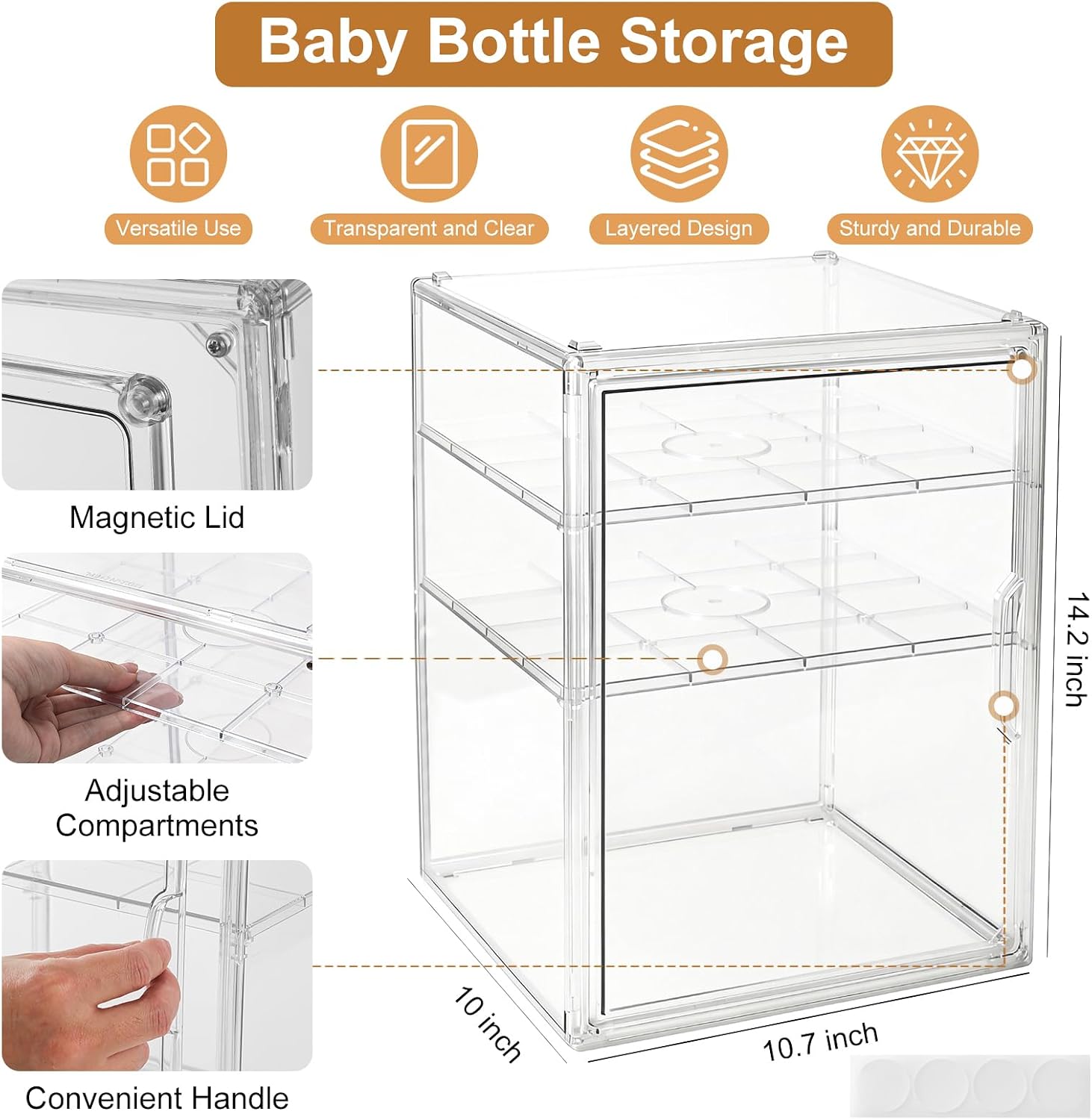 Detalle de ERTIUANIO YENPSNX-0106 3-Tier Baby Bottle Organizer, Clear Plastic, Magnetic Door
