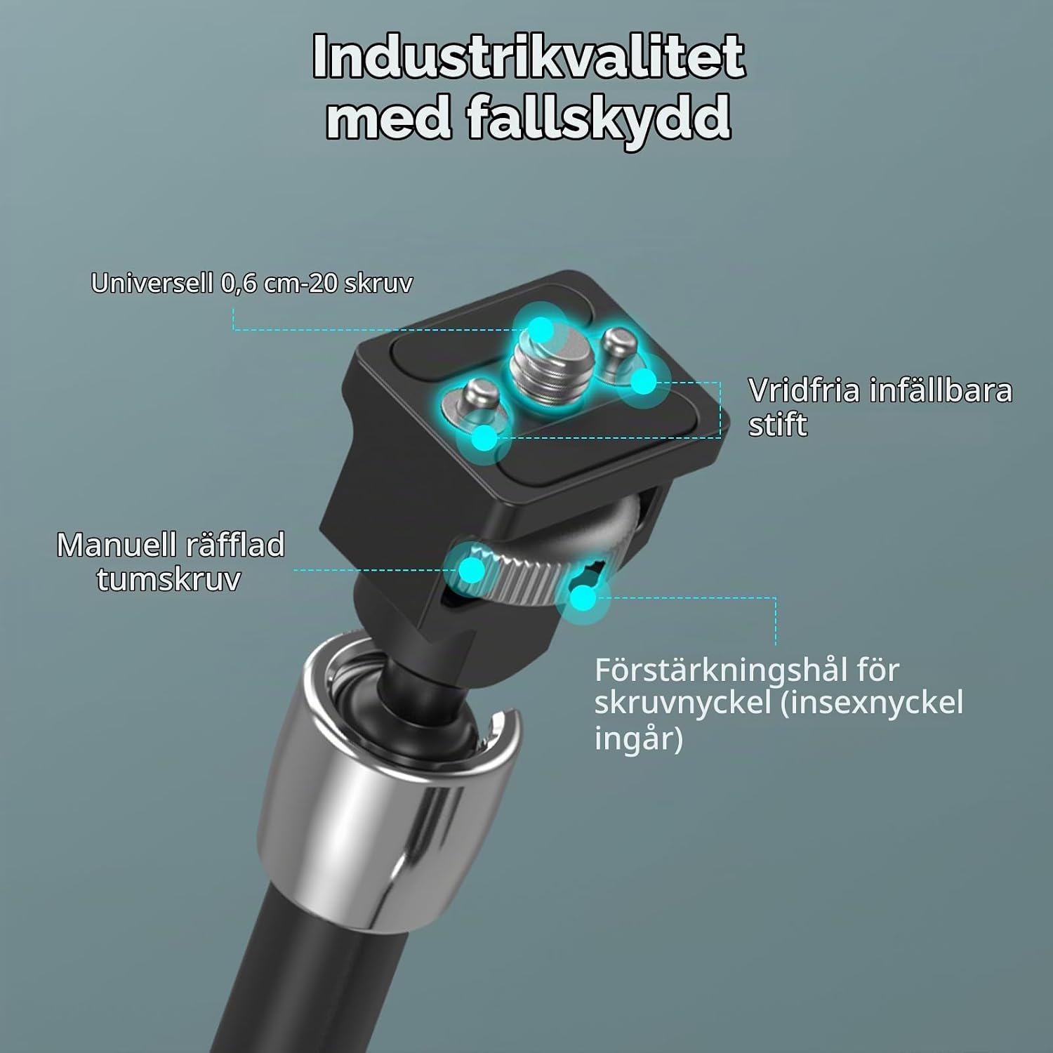 Detalle de SMALLRIG 5312 Magic Arm med klämfäste, 1/4-tumsskruv och utdragbart stift
