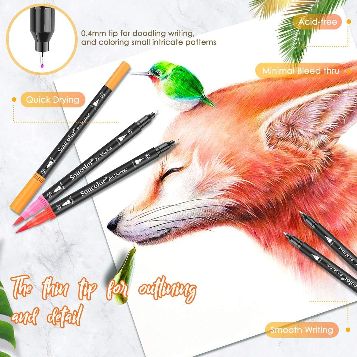 Detalle de Soucolor Dual-Tip Brush Markers, 36 Colors