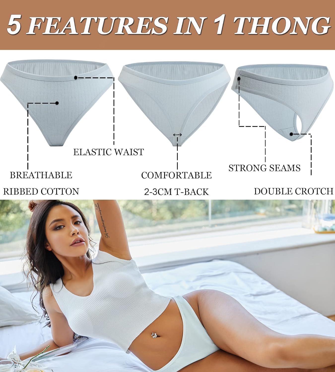 Thumbnail 2 de FINETOO set da 10 tanga da donna in cotone con tasello in cotone S-XL