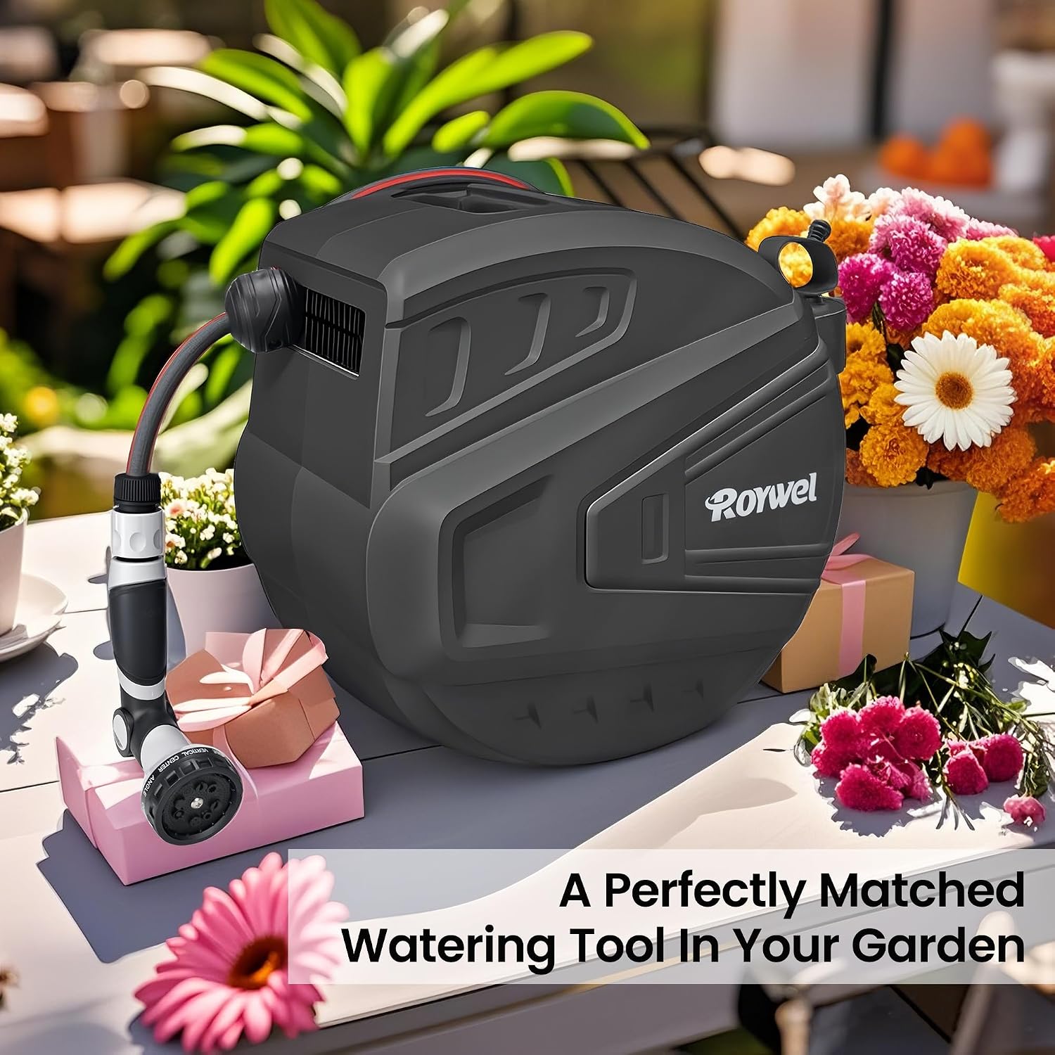 Thumbnail 4 de Roywel Auto Reel Garden Hose 30M: Wall‑Mounted Auto Rewind with 180° Pivot and Multifunction Nozzle