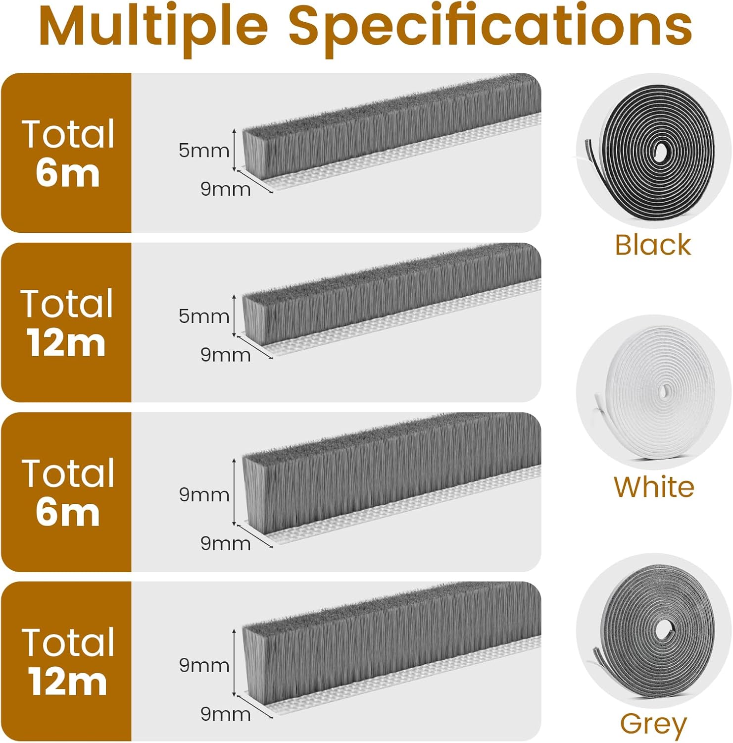 Detalle 2 de Inwee zelfklevende borstelafdichting 6 m, 9 × 5 mm, grijs