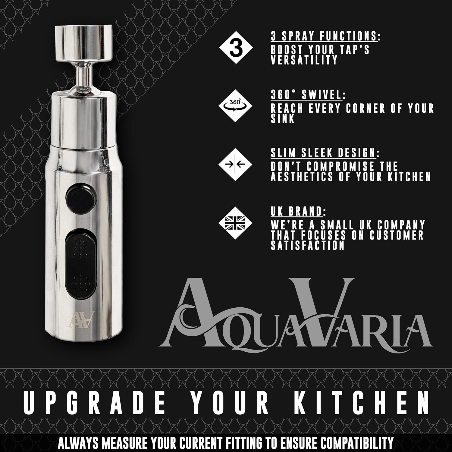 Detalle de AquaVaria UK 3 Function Kitchen Tap Spray Head Attachment (Silver)