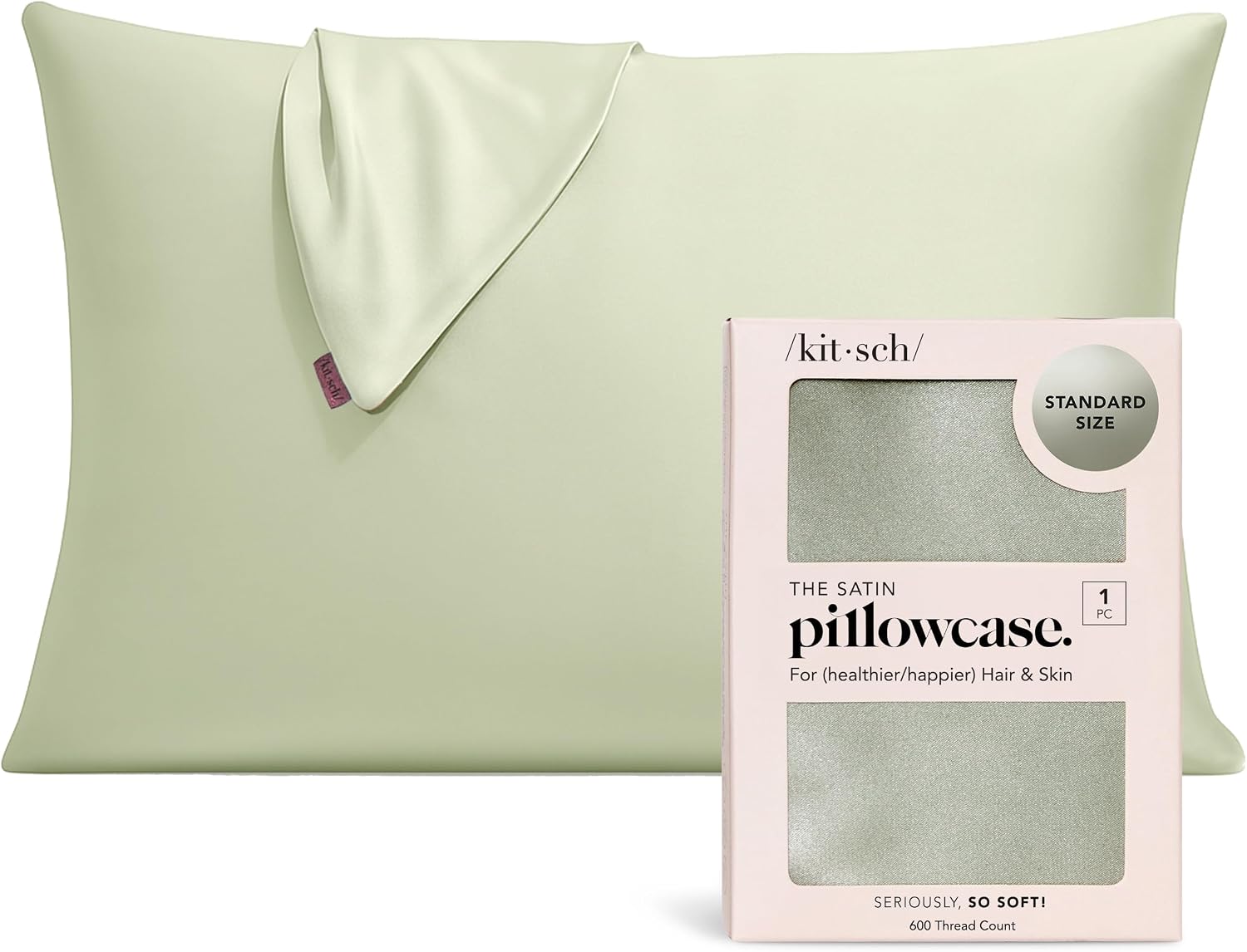Detalle de Kitsch Satin Pillowcase with Zipper for Hair & Skin (Queen-style) – Sage, 19"x26