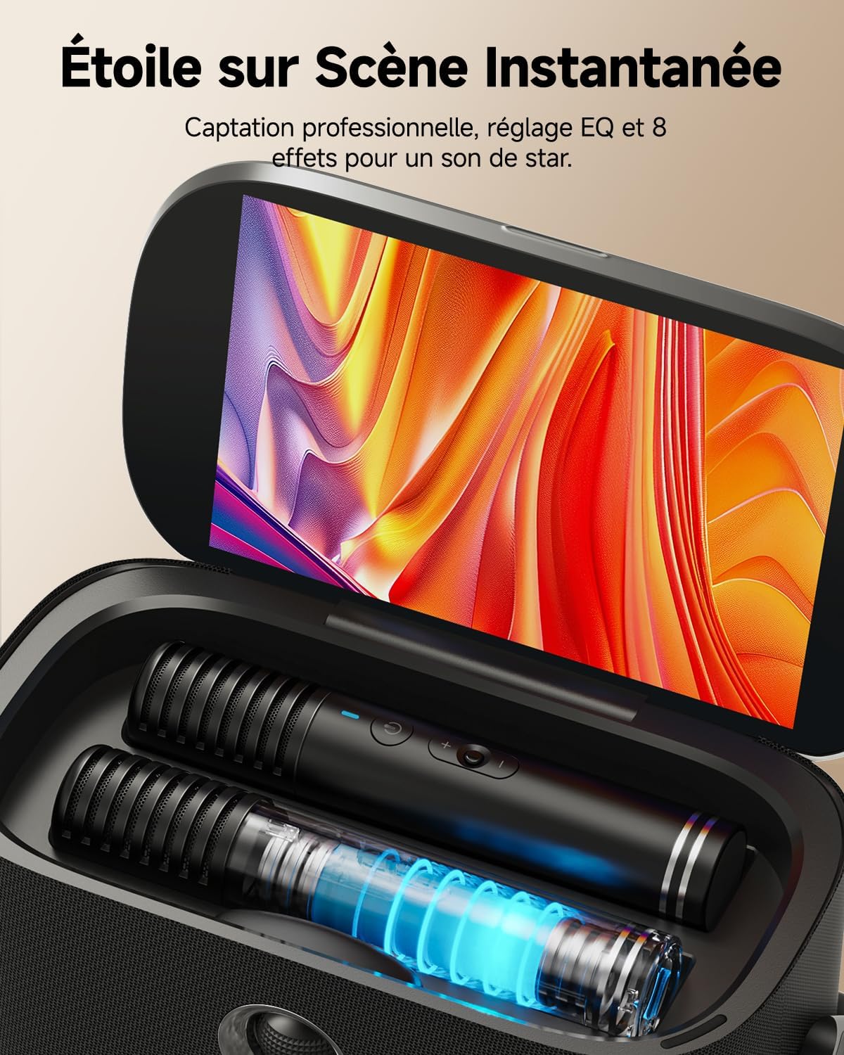 Detalle de Ikarao Shell S2 karaokeset met display, 140 W en 2 draadloze microfoons