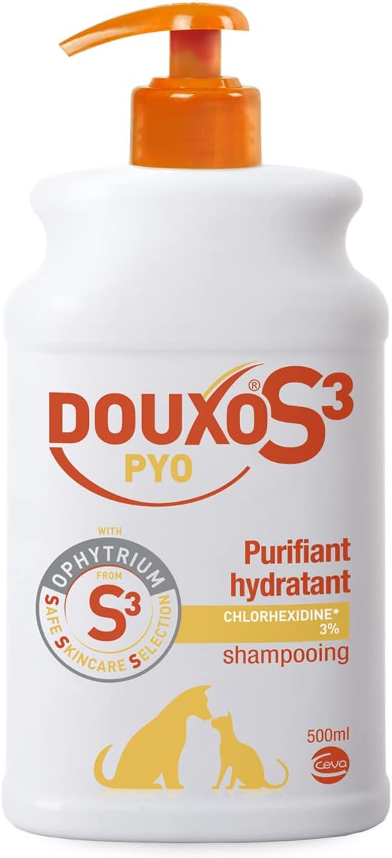 Douxo S3 PYO Shampooing nettoyant, désinfectant et apaisant pour chiens et chats – 500 ml