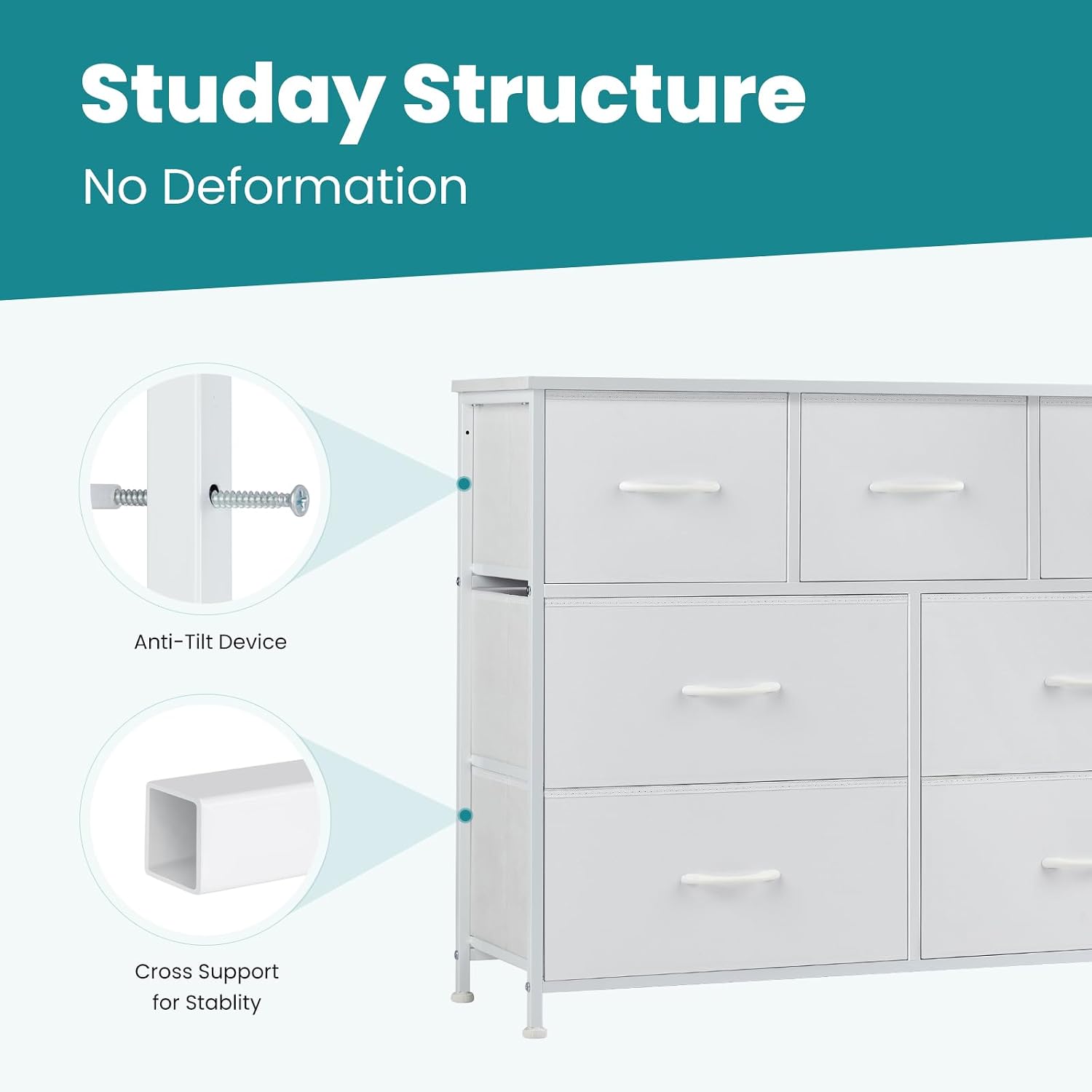 Thumbnail 6 de OLIXIS CAB-7BC-V2-WT 7-Drawer Fabric Dresser with Steel Frame and Wood Top