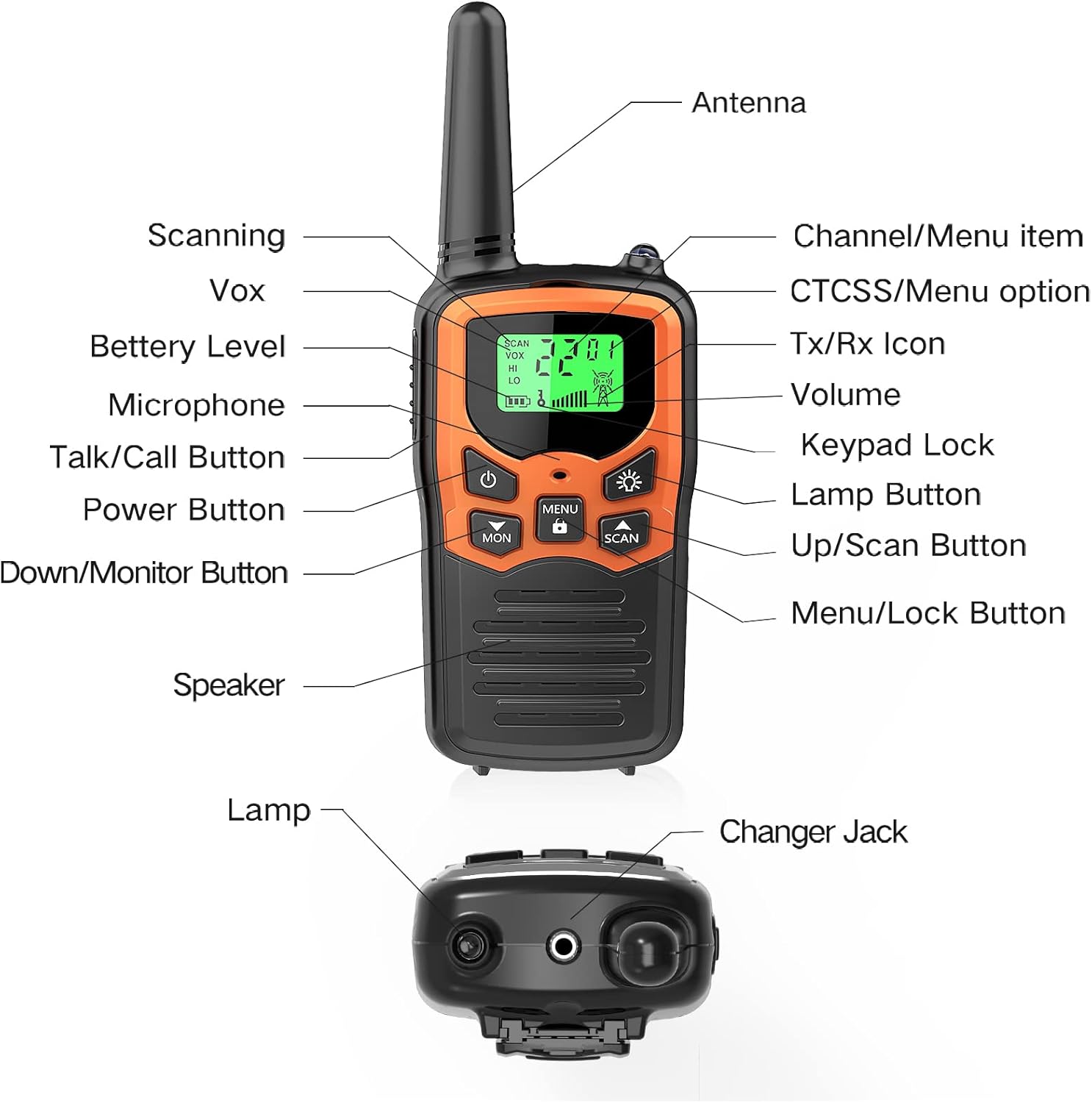 Thumbnail 2 de MOICO Long Range Walkie Talkies (2 Pack) – 22 Channels, VOX, LED Flashlight, LCD Display for Outdoor Adventures