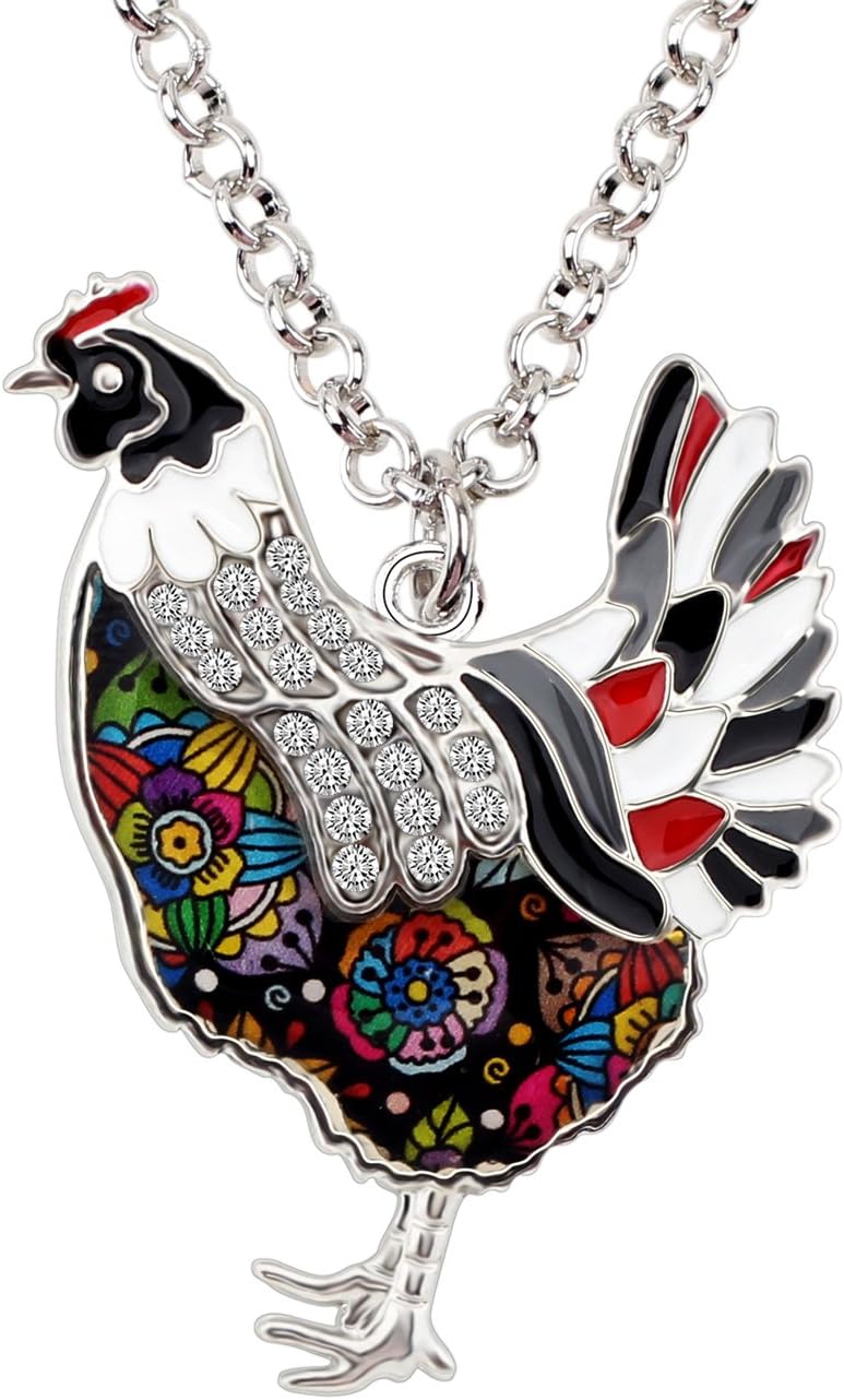 Thumbnail 6 de WEVENI Emaille Huhn Halskette mit Hahn-Anhänger – zierliche Charms Kette für Bauernhoftiere