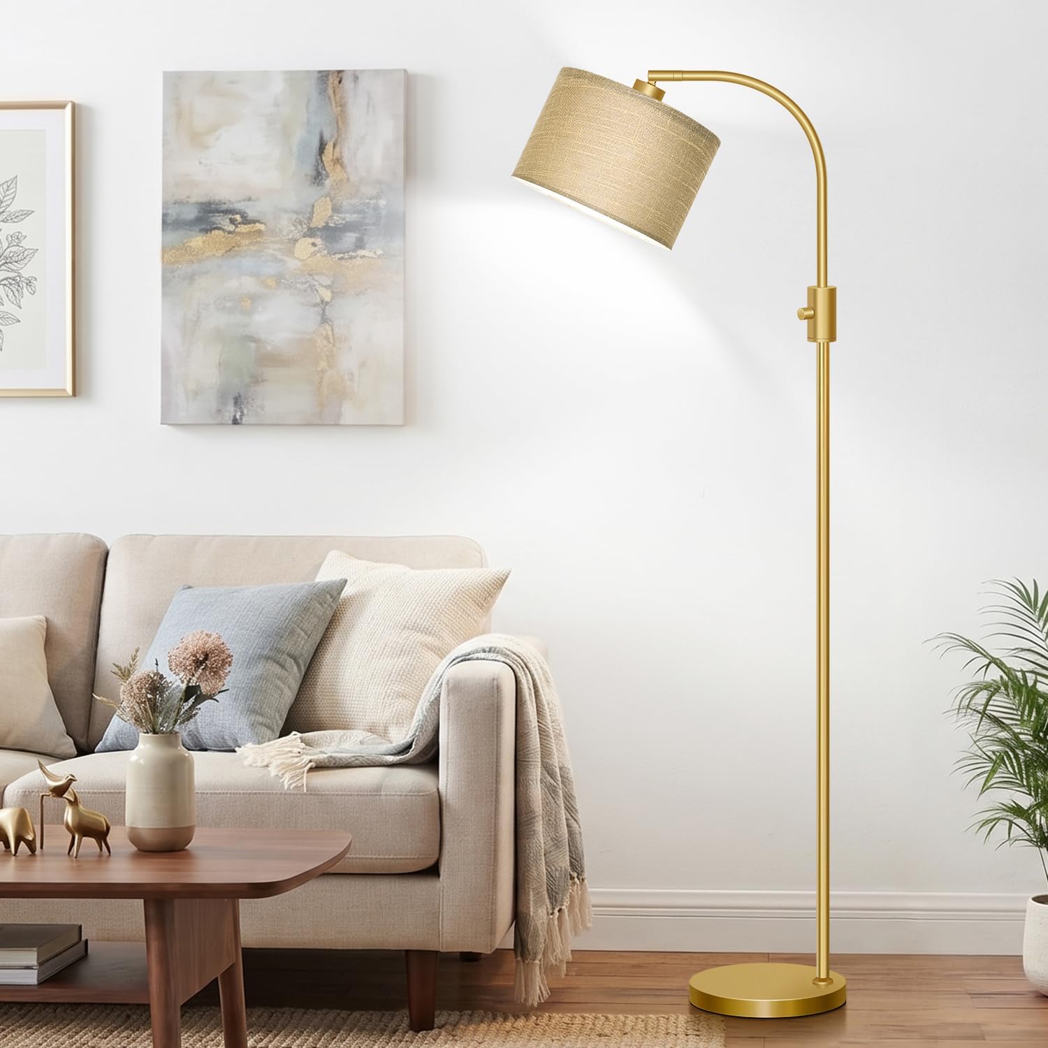 Thumbnail 6 de Nintiue Dimmable Gold Floor Lamp with Adjustable Arc Shade and 1200-Lumen LED Bulb