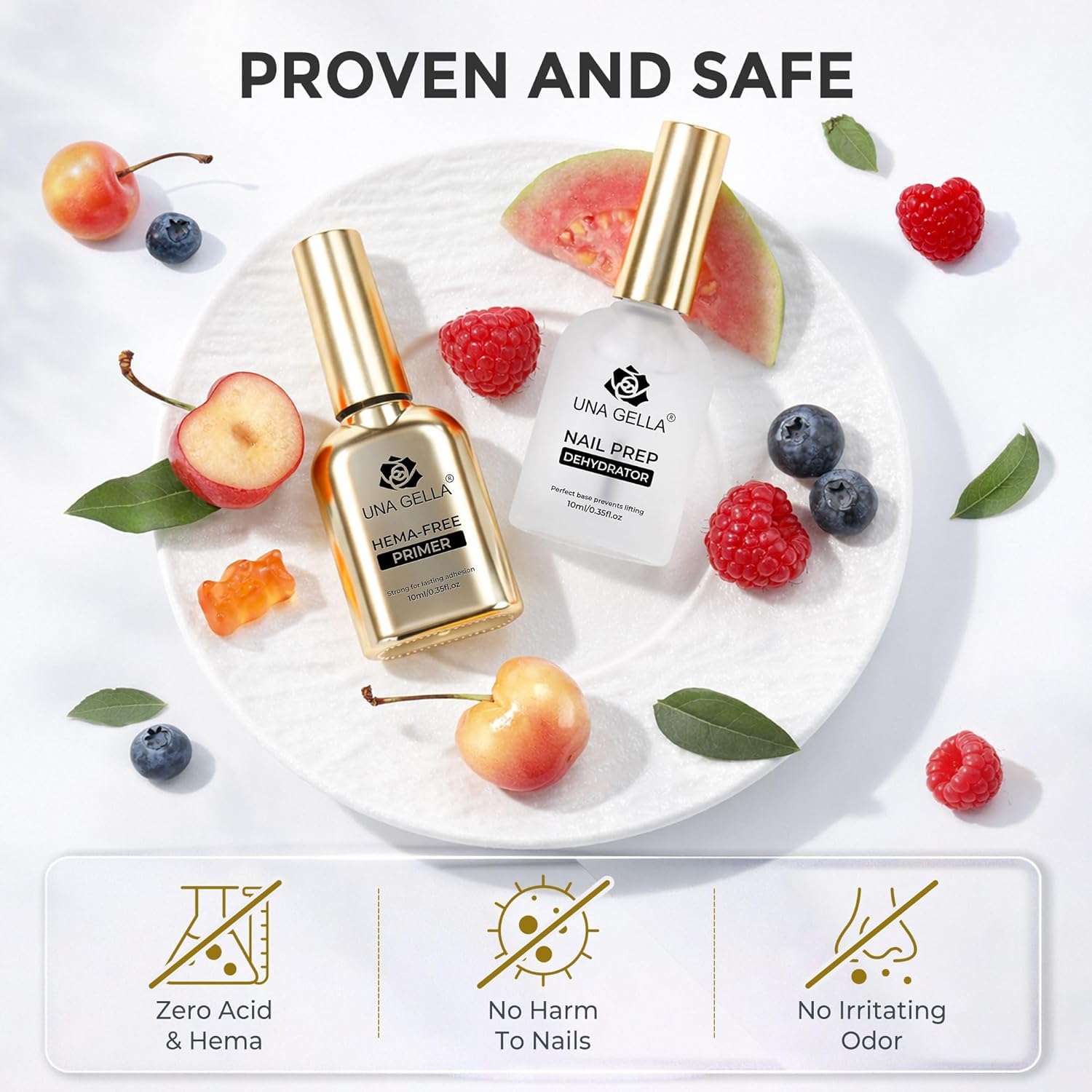 Detalle de UNA GELLA Nail Primer & Nail Prep Dehydrator Set (10 ml) für Press-on, Acryl und Gel-Lack – Haftvermittler mit Anti-Lifting-Effekt