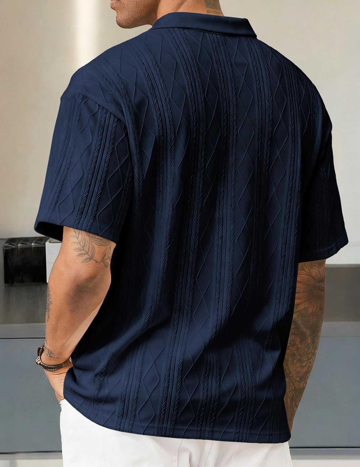Thumbnail 1 de JMIERR Men's Polo Shirt Textured Knit Button Casual Short Sleeve for Summer and Golf