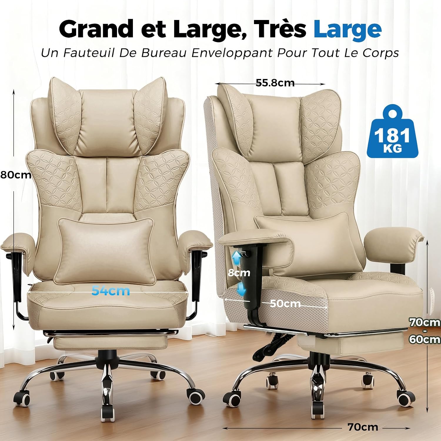 Thumbnail 2 de GTPLAYER Chaise de Bureau Ergonomique avec Repose-Pieds — Grand format, similicuir PU