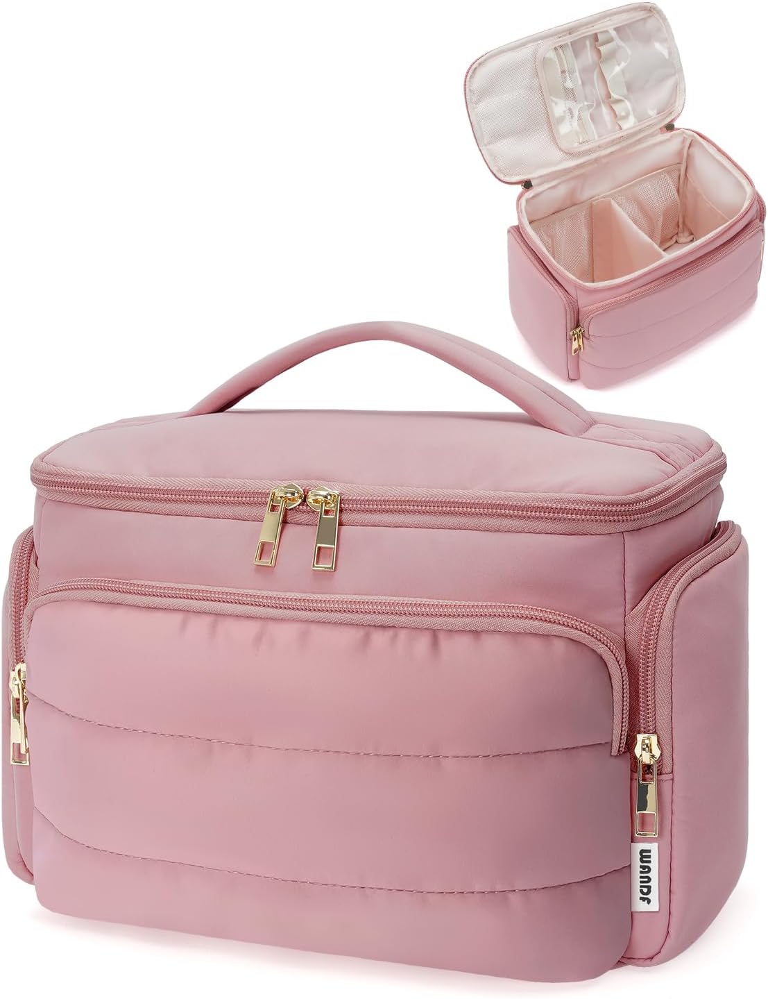 Detalle de WANDF Beauty Case da Viaggio Donna, Grande: organizer rifinito per cosmetici e accessori