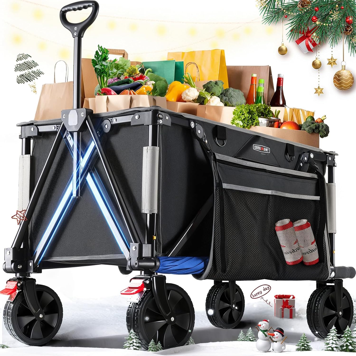 Detalle 2 de OVERMONT OM-NWC-01 150 L Folding Wagon Cart, 330 lb Capacity, Side Storage