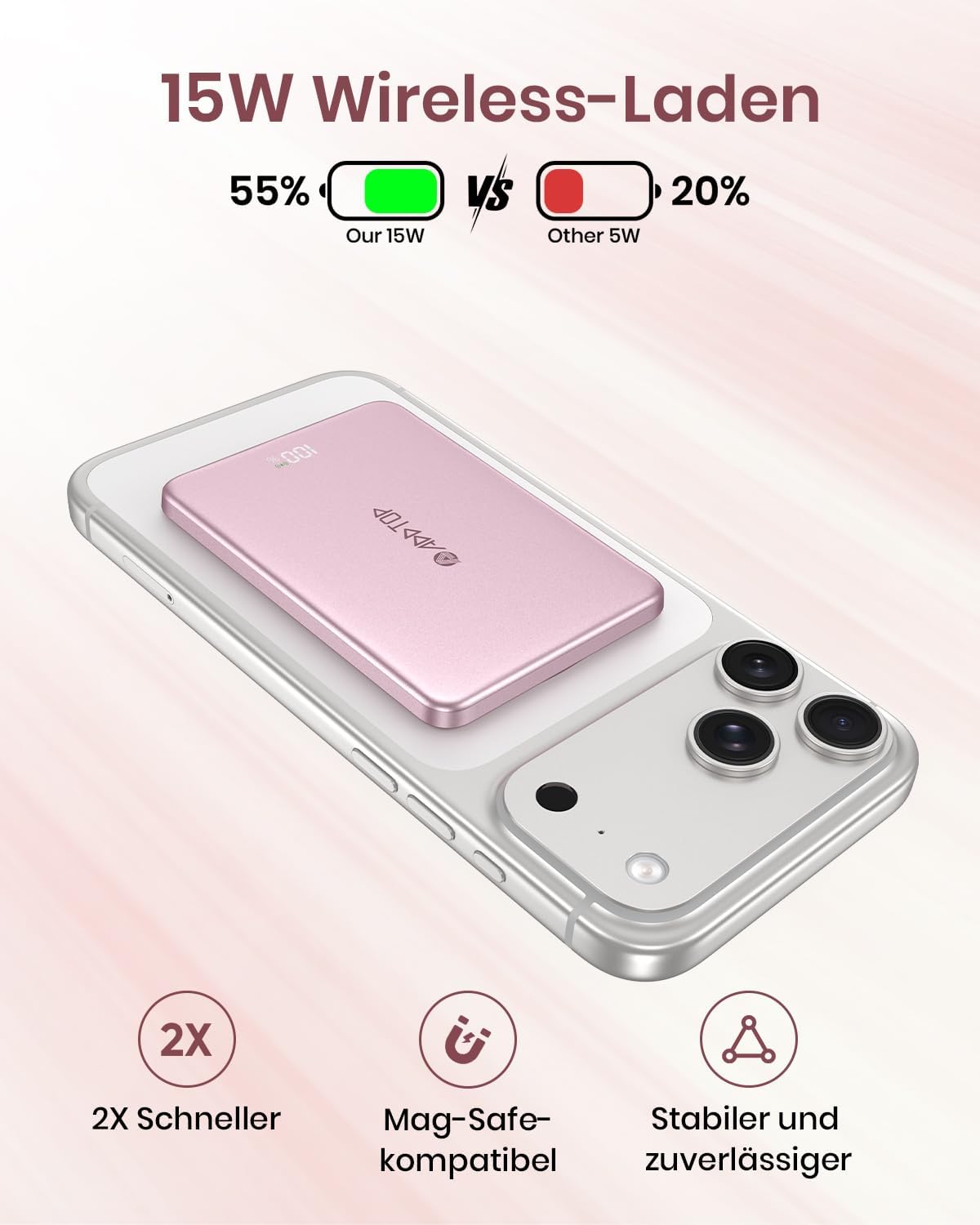 Detalle 2 de Ultra Slim Power Bank Magnetische von ADDTOP – 5000 mAh, 20 W Schnellladung, kabellos