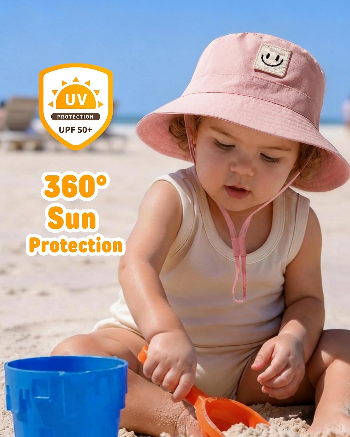 Detalle de FURTALK Baby Sun Hat Smile Face Toddler Bucket Hat (0–5 Years) with UPF 50+