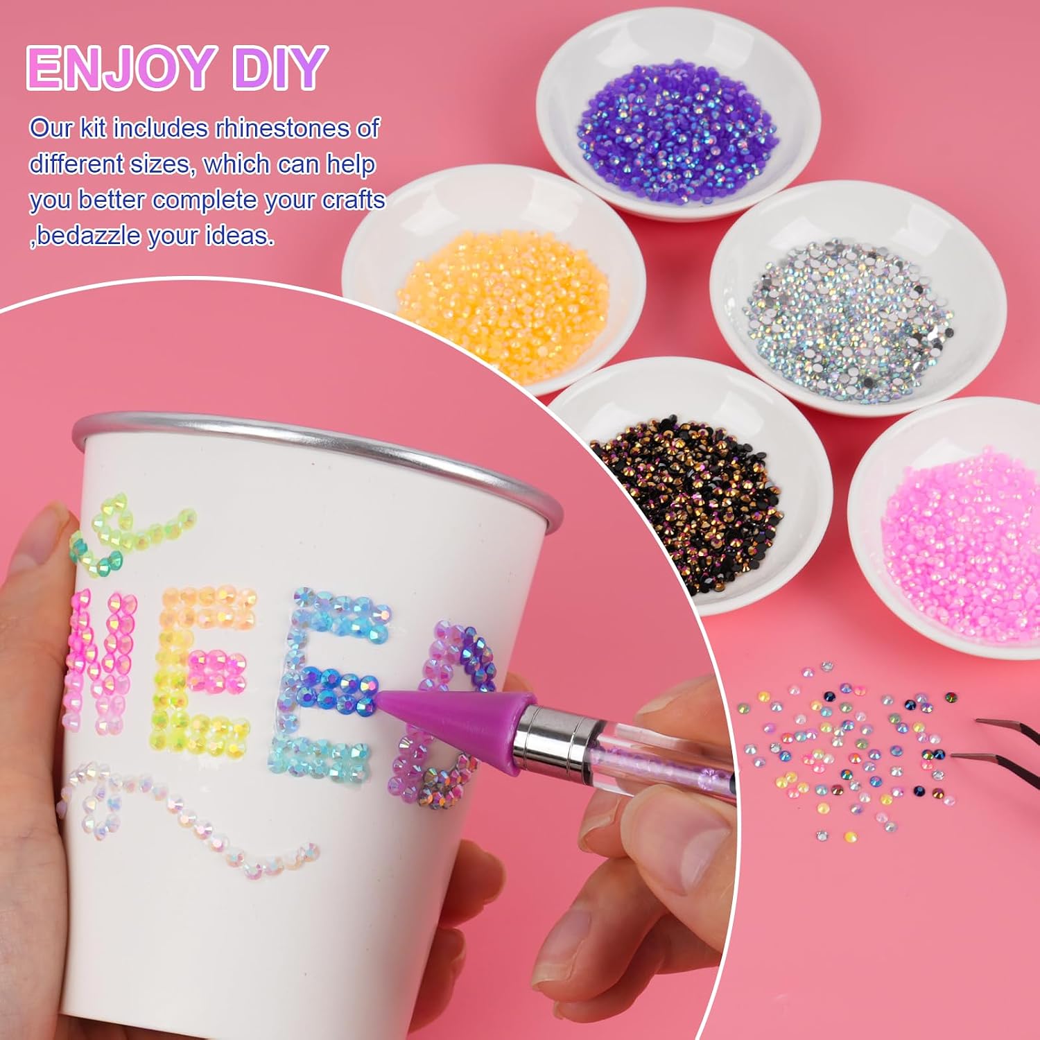 Detalle de 30000 PCS Resin Jelly Rhinestones Bedazzling Kit – 3mm Flat Back Nail Gems with Tweezers and Pen