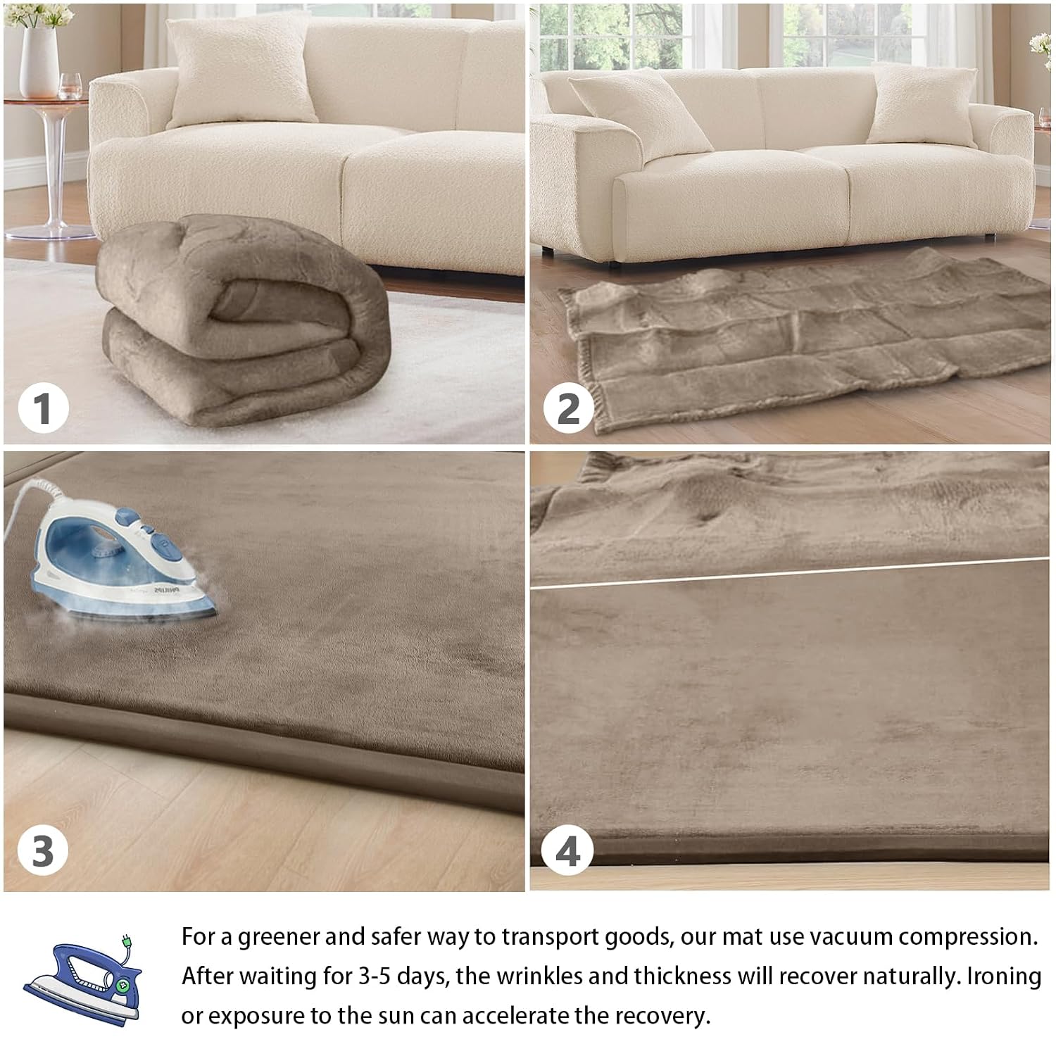 Detalle 2 de ILPEOD Baby Play Mat, 39 x 59-Inch Coral Velvet Foam Crawling Rug, Camel