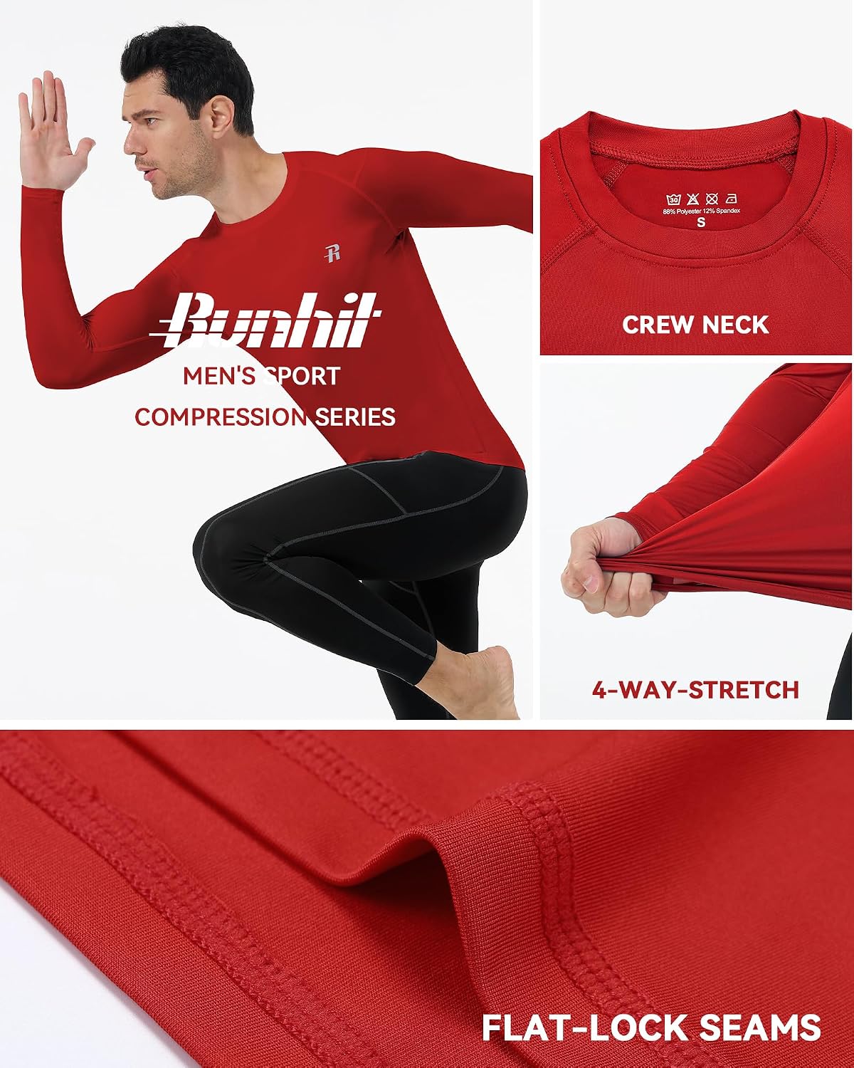 Detalle de Runhit Men's Compression Shirt Polyester-Spandex Blend