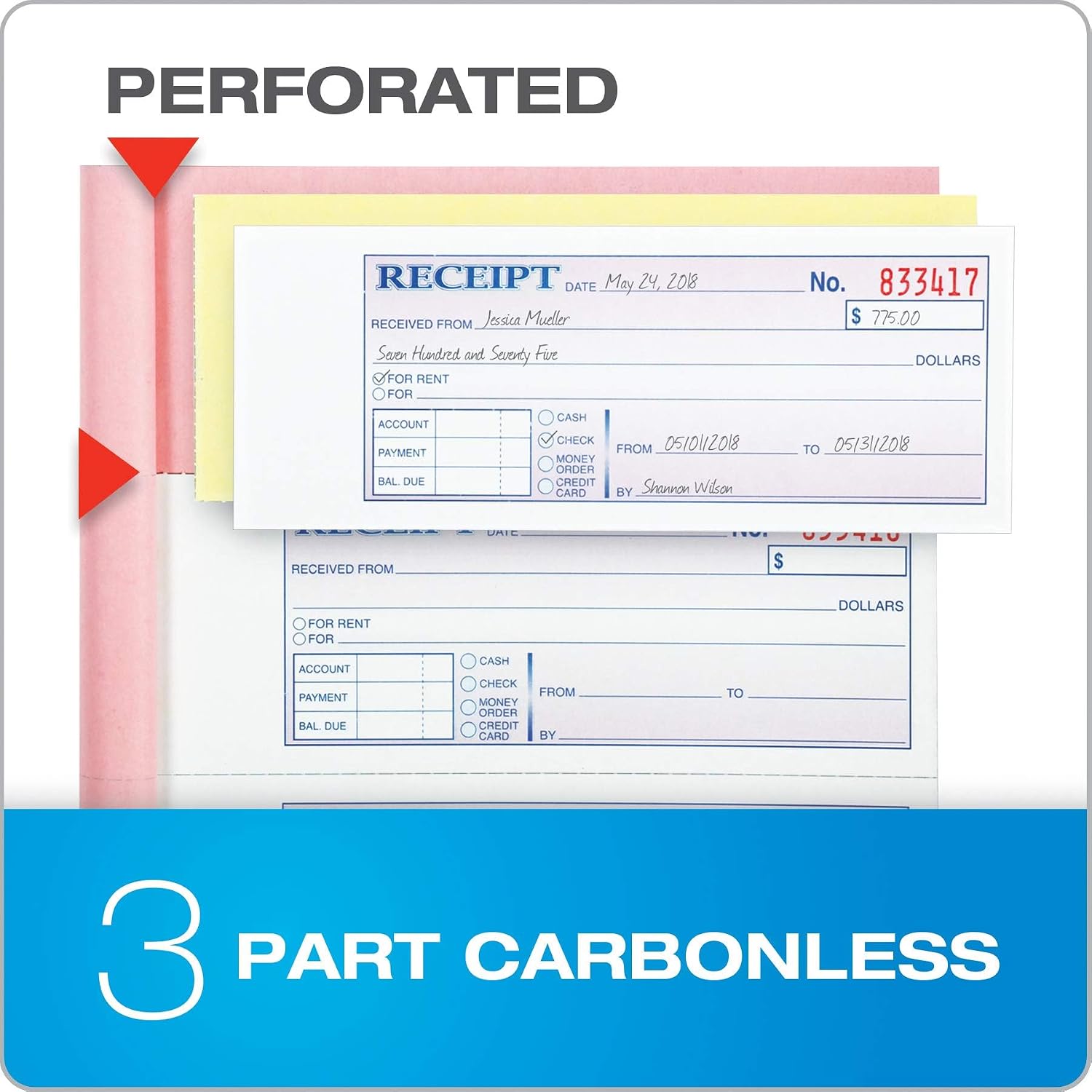Detalle de Adams TC1182 Money and Rent Receipt Book, 3-Part Carbonless, 100 Sets