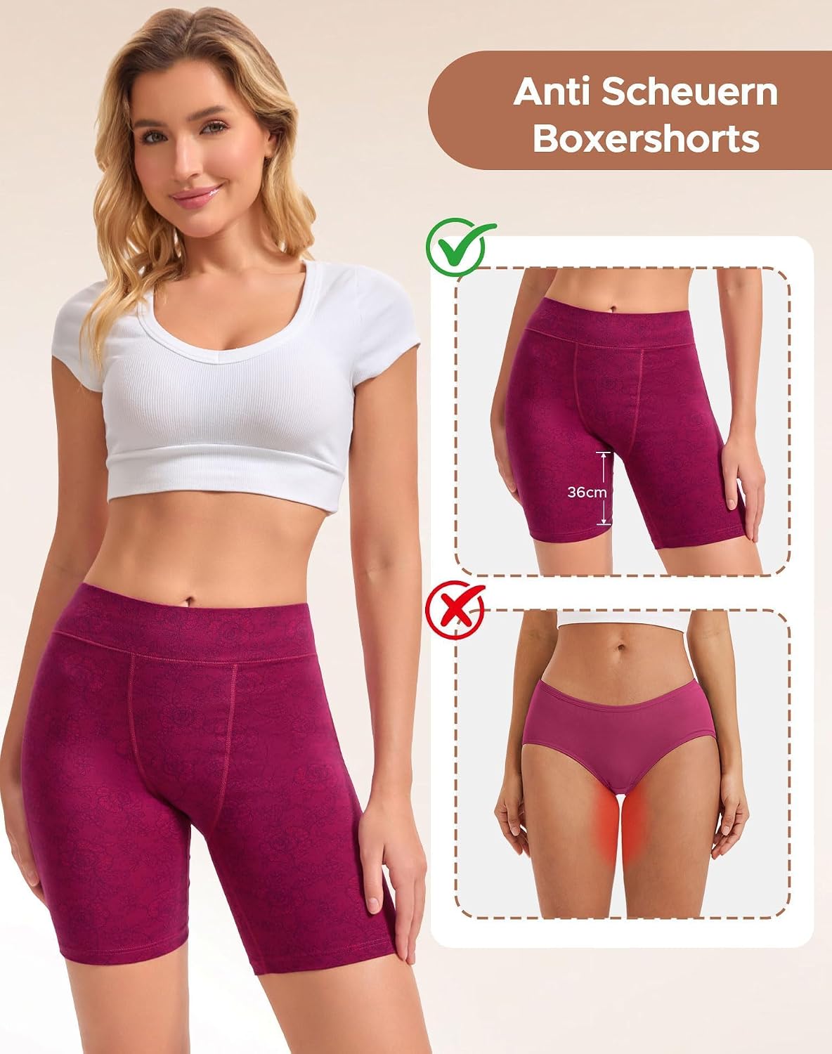 Detalle de INNERSY boxershorts för kvinnor i bomull, hög midja, 3-pack