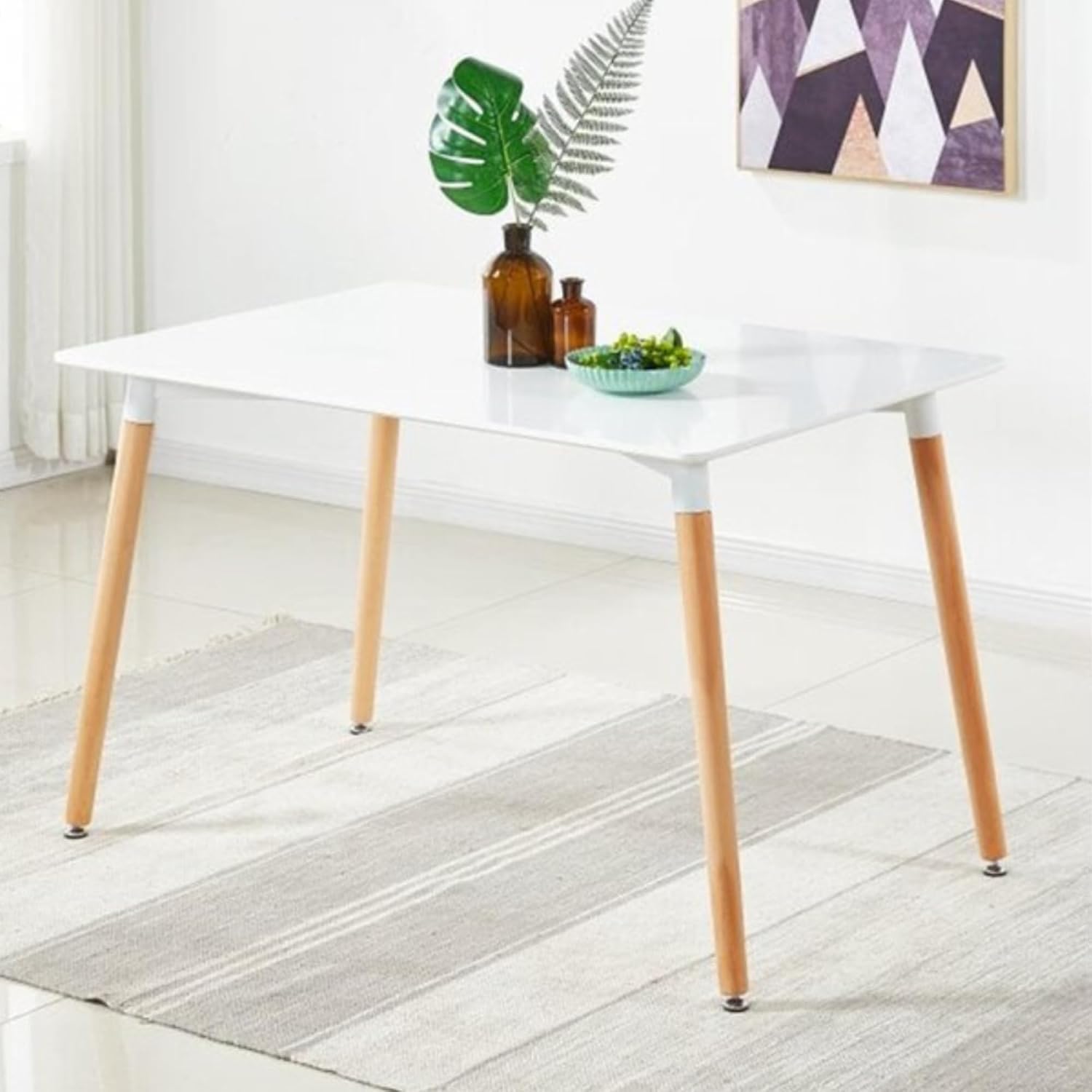 Thumbnail 2 de P&N Homewares Rectangular Dining Room Table Set for 4: Modern Scandinavian Style with PU-Padded Chairs