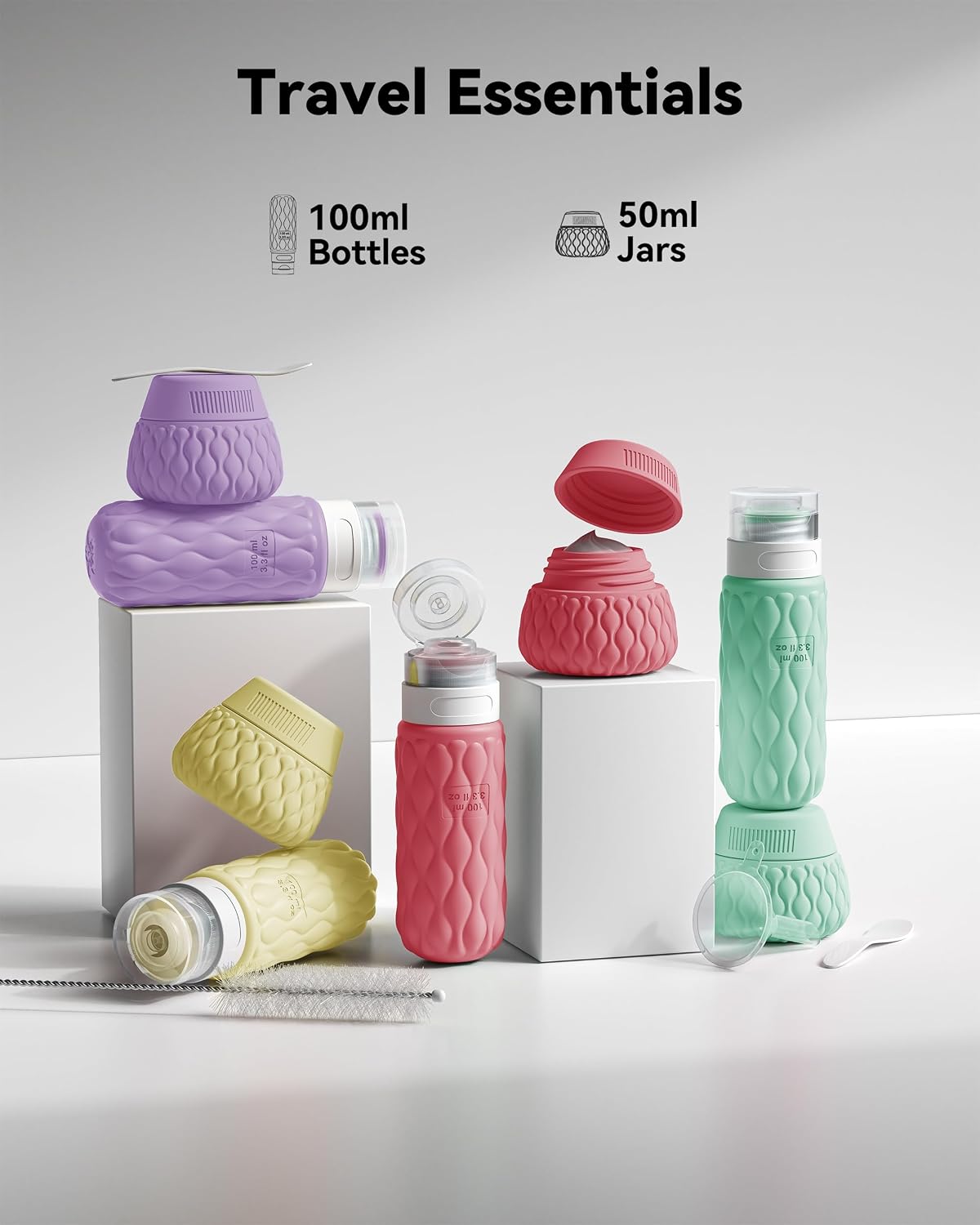 Thumbnail 1 de 8 Pack Silicone Travel Bottles with Labels and Clear Bag – Leakproof Refillable Set for Toiletries