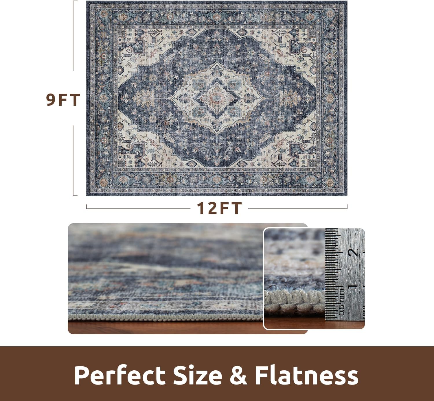 Thumbnail 1 de AMOAMI 9x12 Vintage Soft Blue Area Rug with Non-Slip Backing (Washable)
