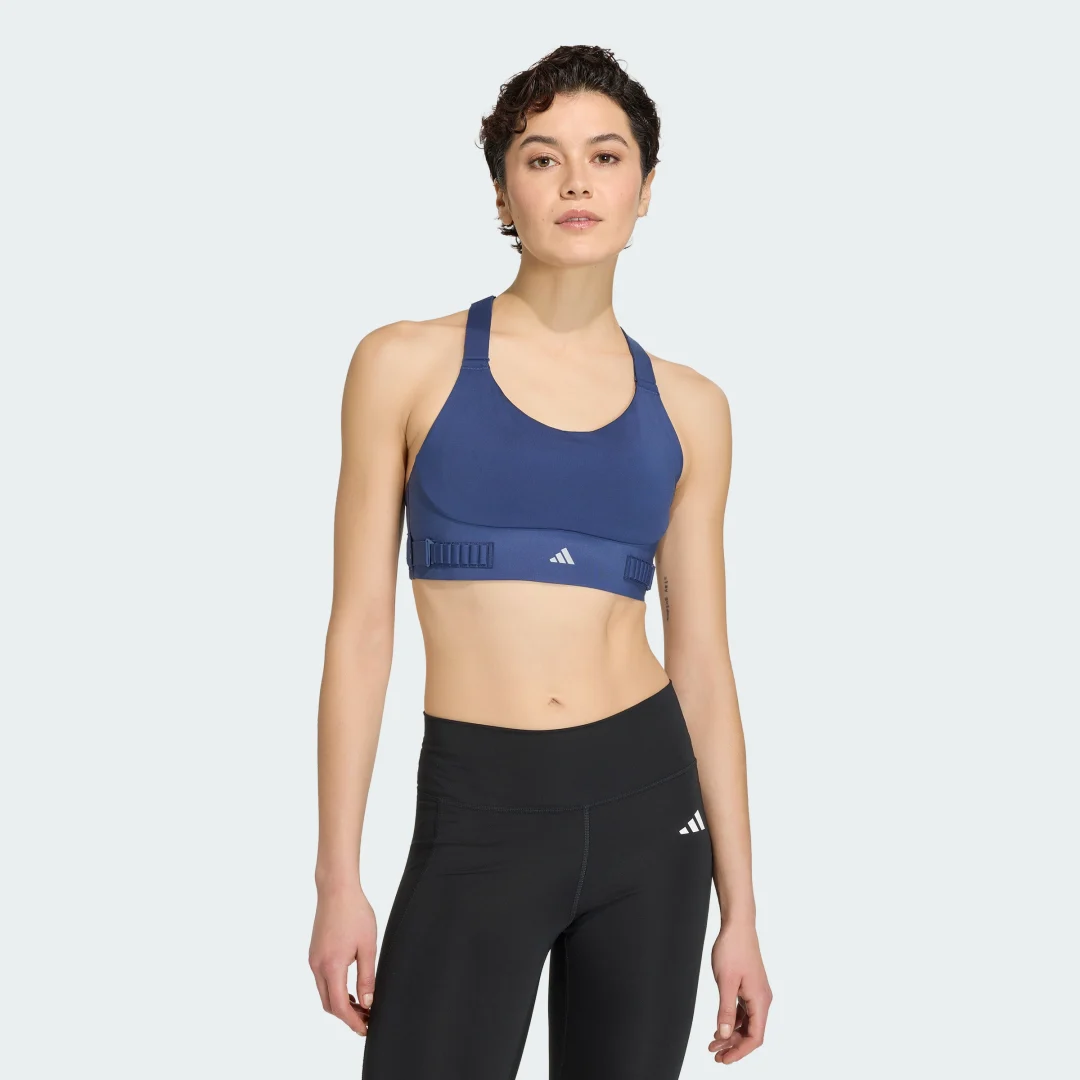 Detalle de Sujetador FastImpact Luxe Run High-Support de Adidas (Azul) – soporte alto para running