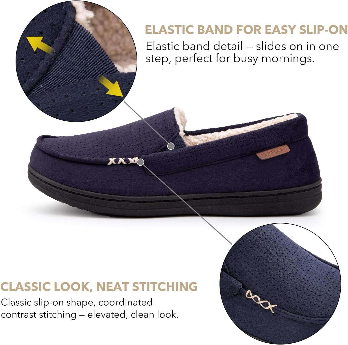 Thumbnail 4 de VeraCosy Men's Comfy Suede Memory Foam Moccasin Slippers with Warm Sherpa Lining