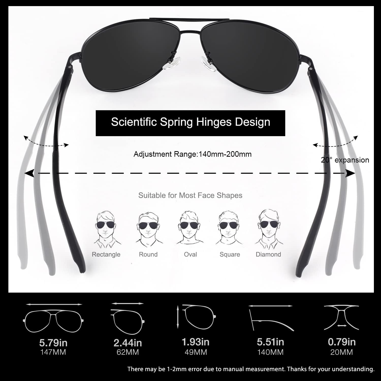 Thumbnail 4 de GQUEEN Pilotenbrille Herren Polarisiert UV400 – Pilot Sonnenbrille für Damen und Herren, MOS1