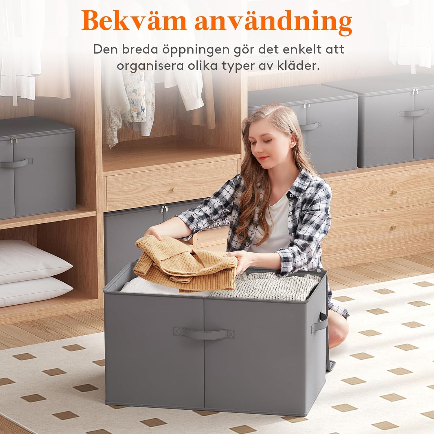 Detalle 1 de Lifewit 24300 förvaringslådor i tyg, 6-pack med dragkedja, grå, 56 x 33 x 32 cm