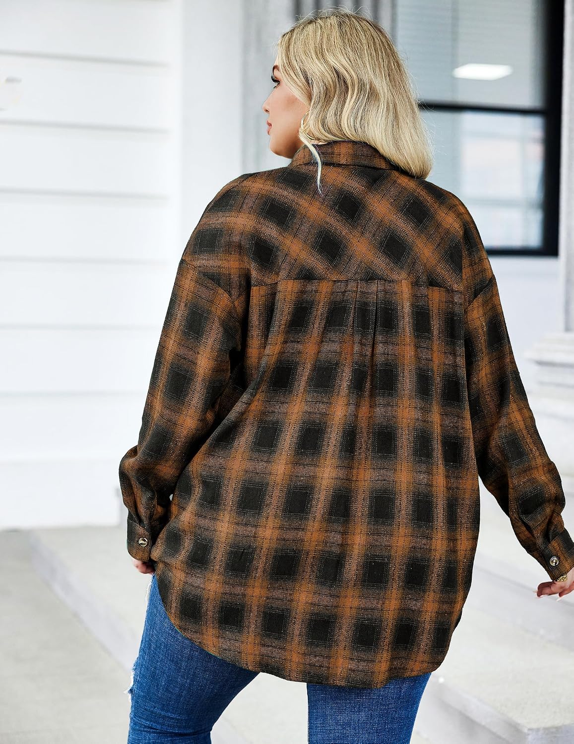 Detalle 2 de IN'VOLAND Women's Plus Size Flannel Shirt