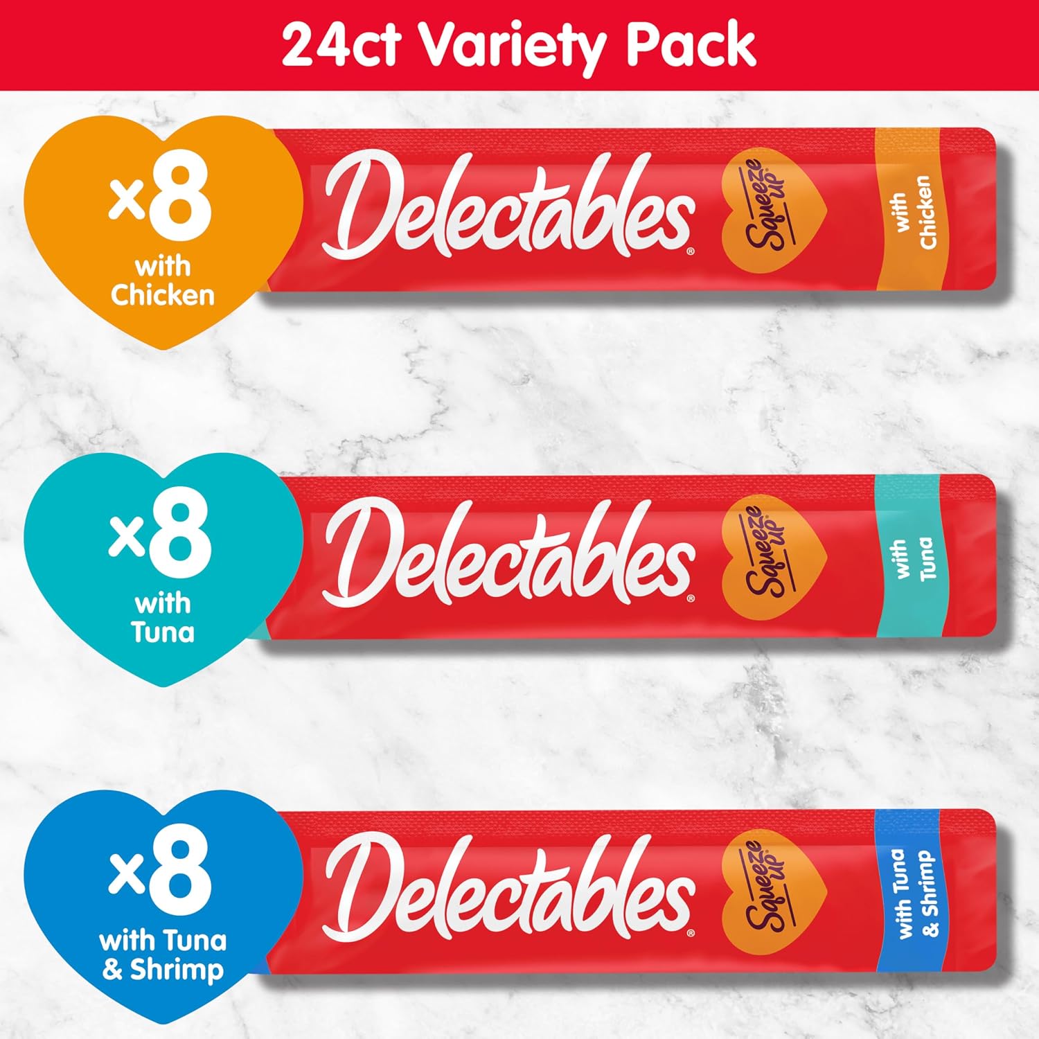 Detalle de Delectables Squeeze Up Variety Pack: Creamy Squeezable Puree Cat Treats (24 Tubes)