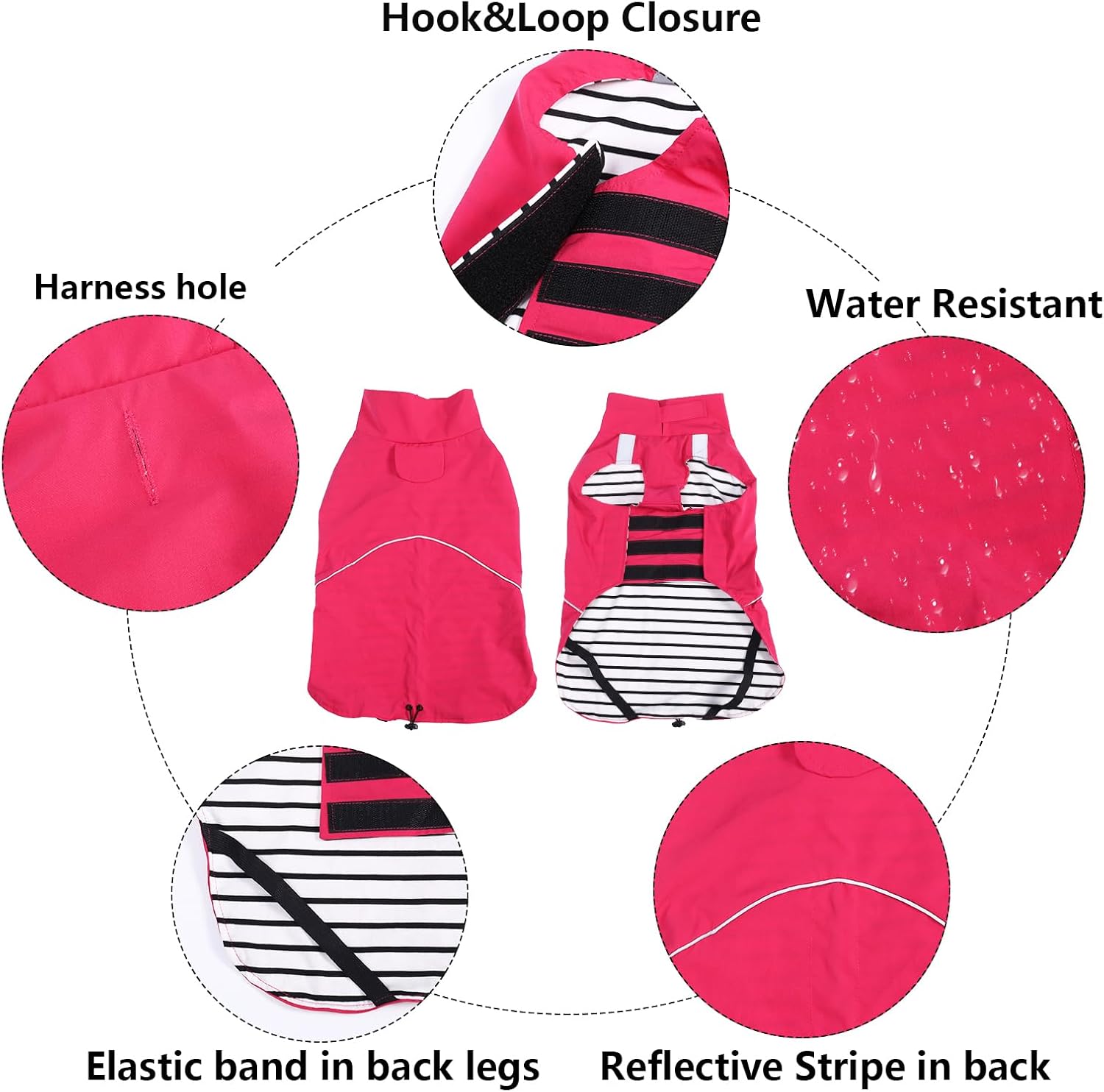 Thumbnail 3 de Morezi Dachshund coat waterproof dog raincoat with reflective stripe and belly protection (Pink) – size XS