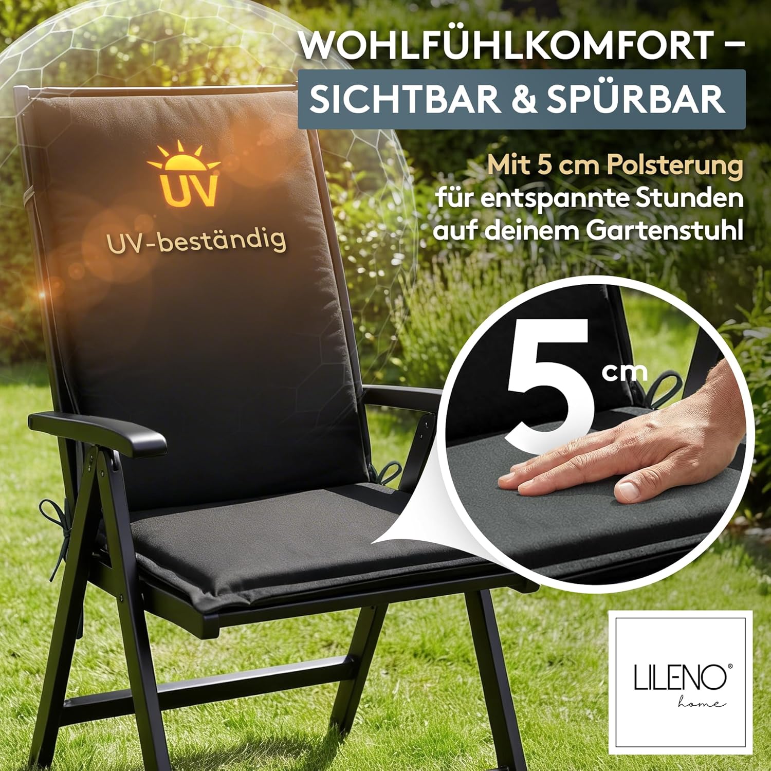 Detalle 2 de LILENO HOME Gartenstuhl Auflagen 4er-Set Hochlehner in Anthrazit (für MIA)