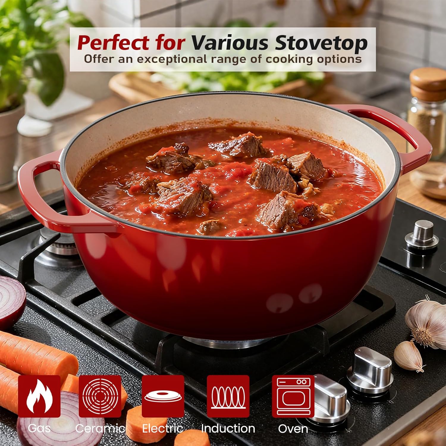 Thumbnail 1 de Umite Chef 6QT Enameled Cast Iron Dutch Oven with Lid (Red) — Oven & Stovetop Safe