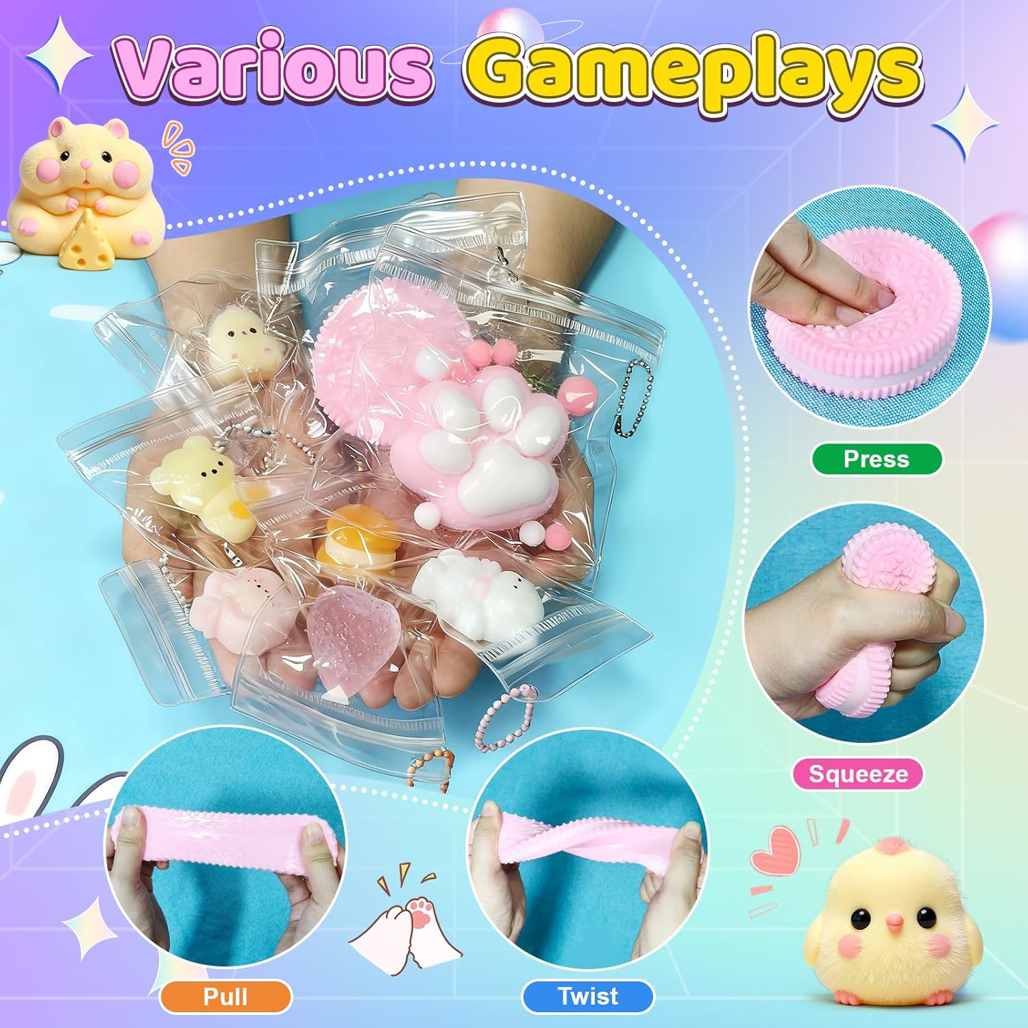 Thumbnail 2 de PSBMAC 22PCS Squishy Pack Squeeze Toys Set (8 Large + 14 Small) for Kids and Adults