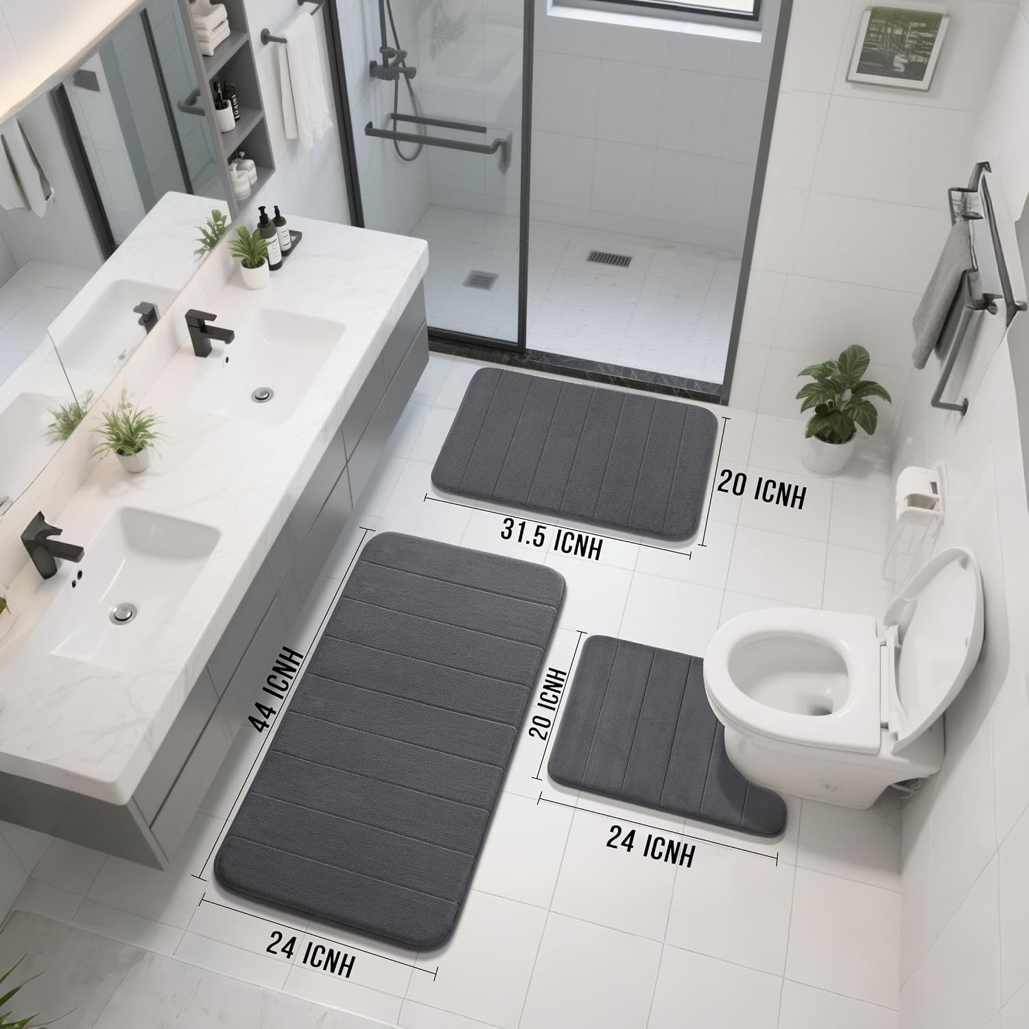 Detalle 2 de Yimobra 3-Piece Memory Foam Bath Mat Set, Dark Gray