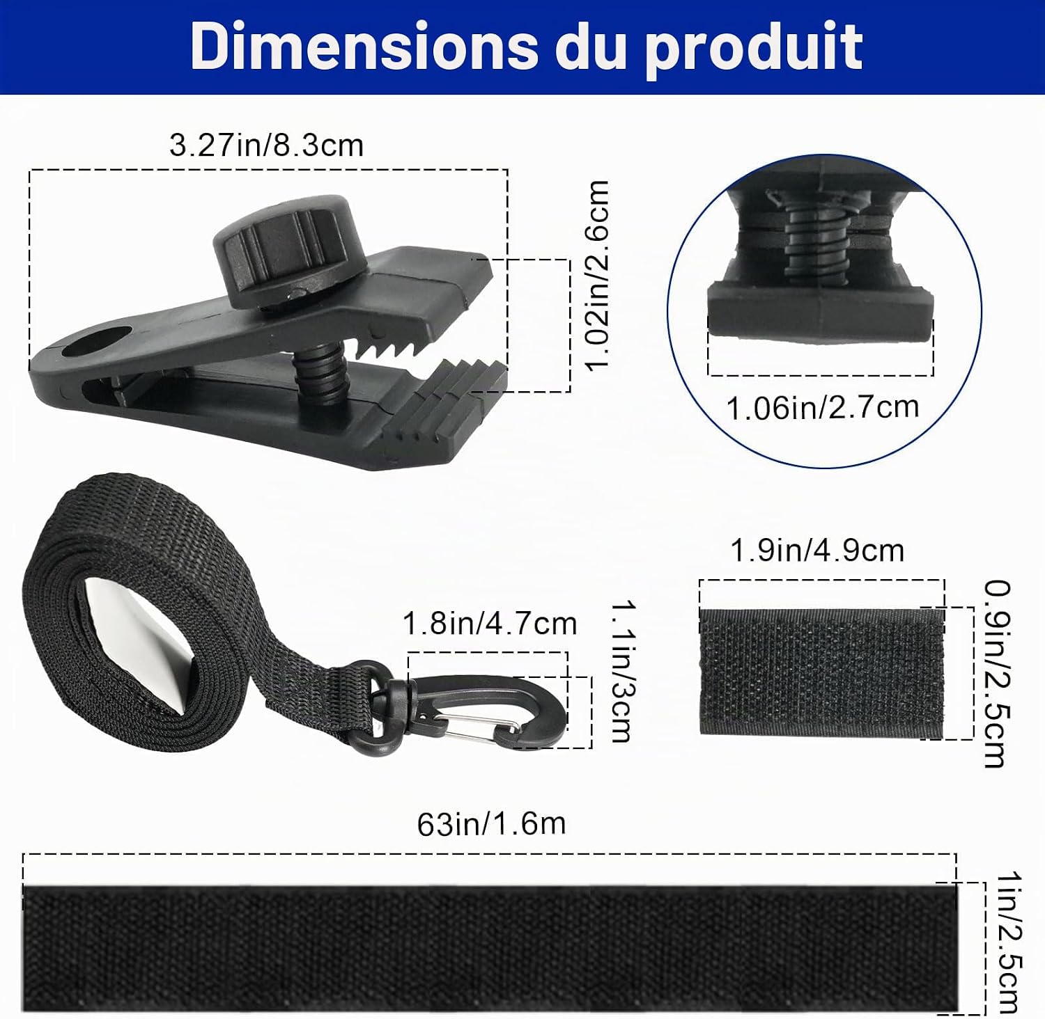 Thumbnail 6 de Gbformat Lot de 8 sangles de maintien et pinces pour Enrouleur – Ensemble résistant pour couvertures et bâches de piscine