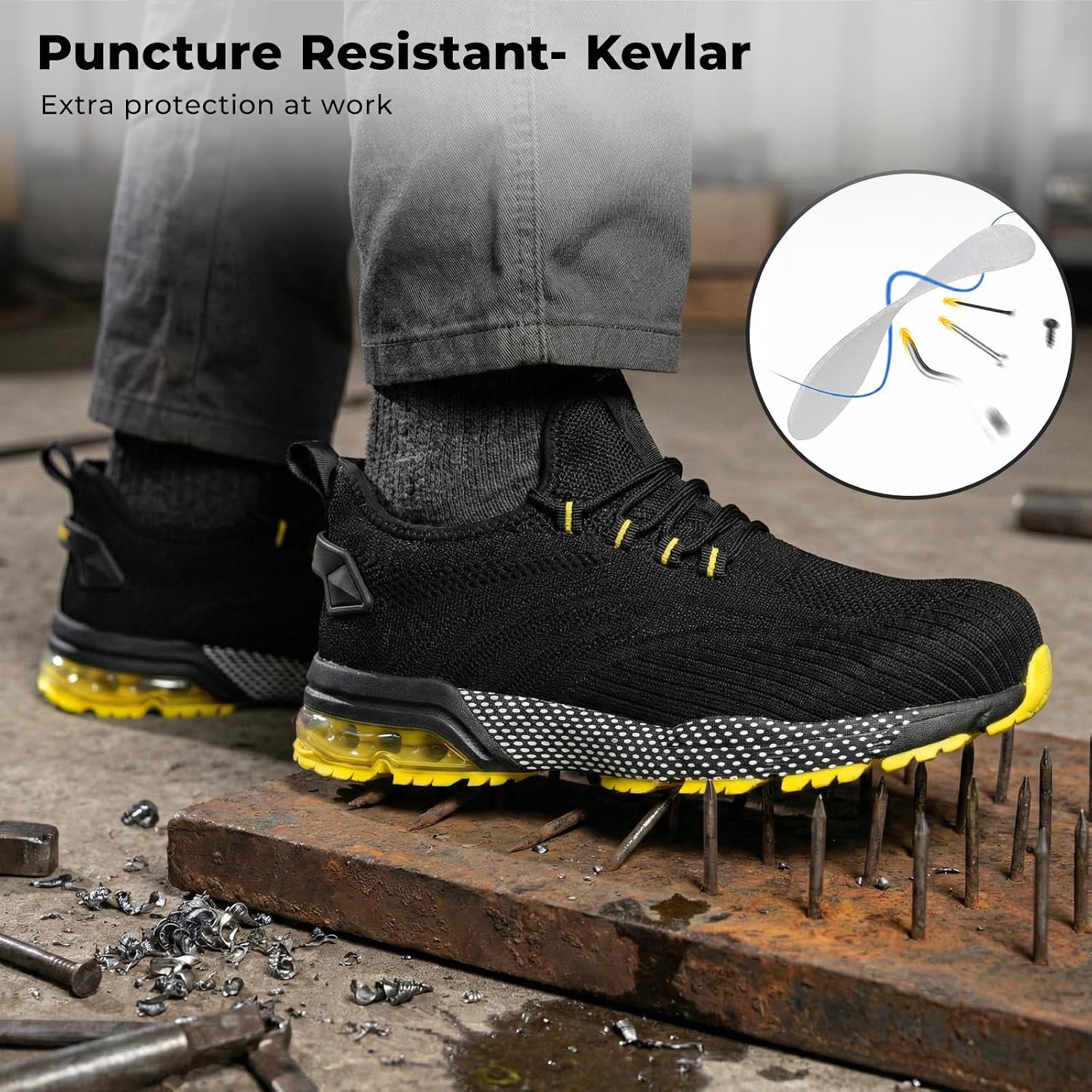 Thumbnail 4 de SPIEZ Scarpe antinfortunistiche unisex con punta composita e ammortizzatore ad aria – Nero Blu/Nero Verde EU36-46