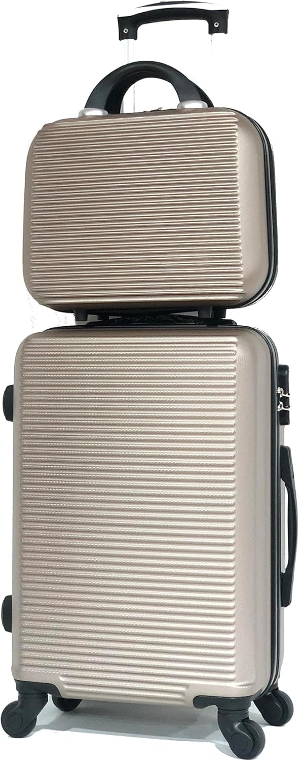 Detalle de CELIMS Handgepäck-Koffer mit Kosmetikkoffer – 55x35x25 cm | Champagne