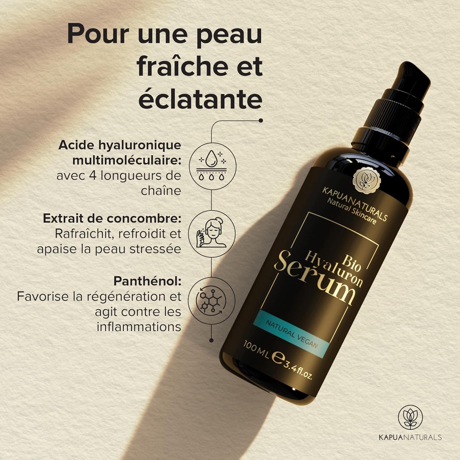 Detalle 2 de Acide Hyaluronique serum hautement dosé – 100 ml, vegan & bio, anti-âge