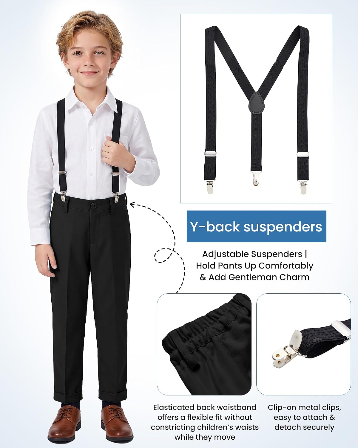 Detalle de MAGE MALE Boys' 5-Piece Suit Set, Slim Fit with Suspenders and Adjustable Waist